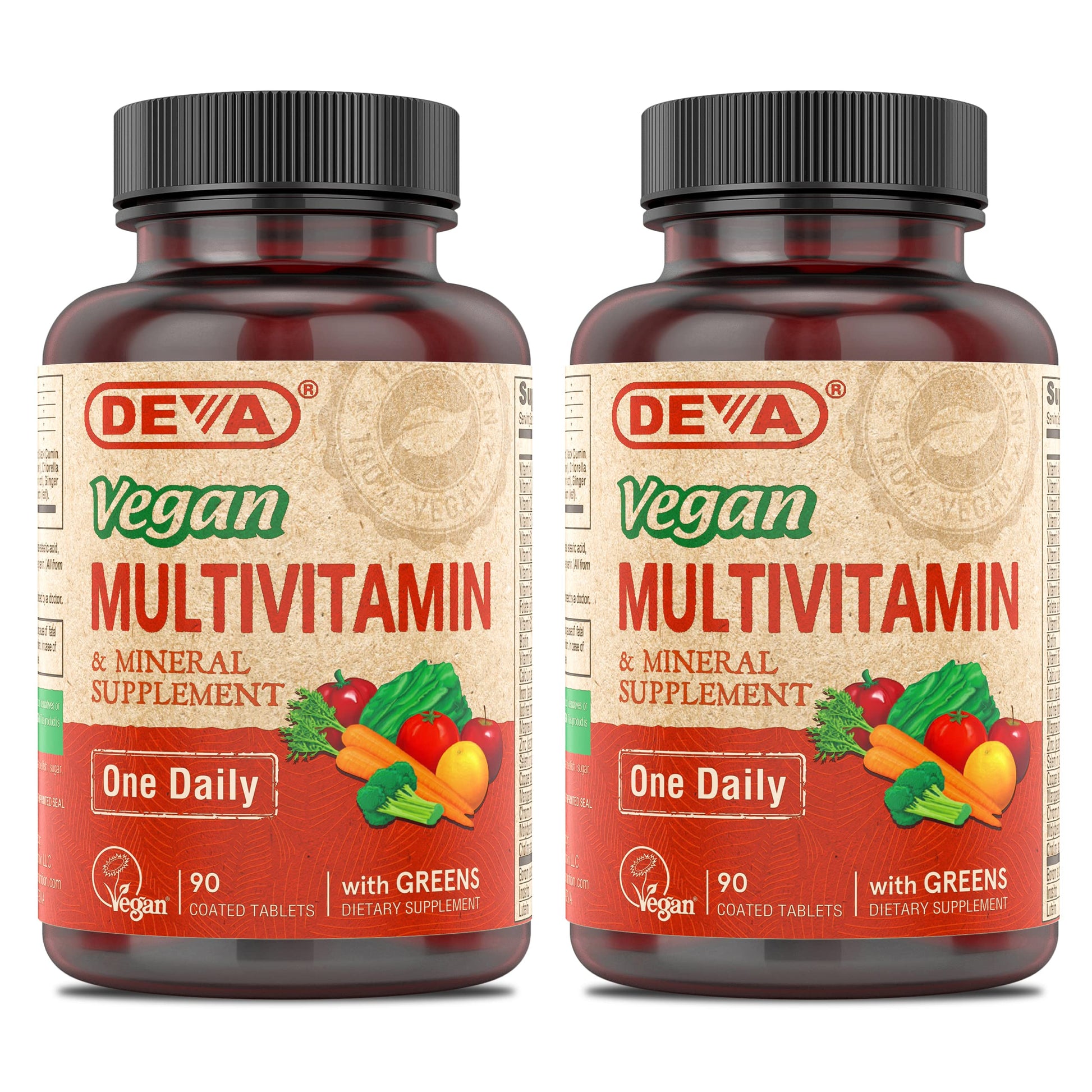 DEVA Vegan Multivitamin & Mineral Supplement with Iron 2-Pack, Spirulina, Chlorella, Ashwagandha, Broccoli & More, 90 Coated Tablets Each DEVA Au supplements