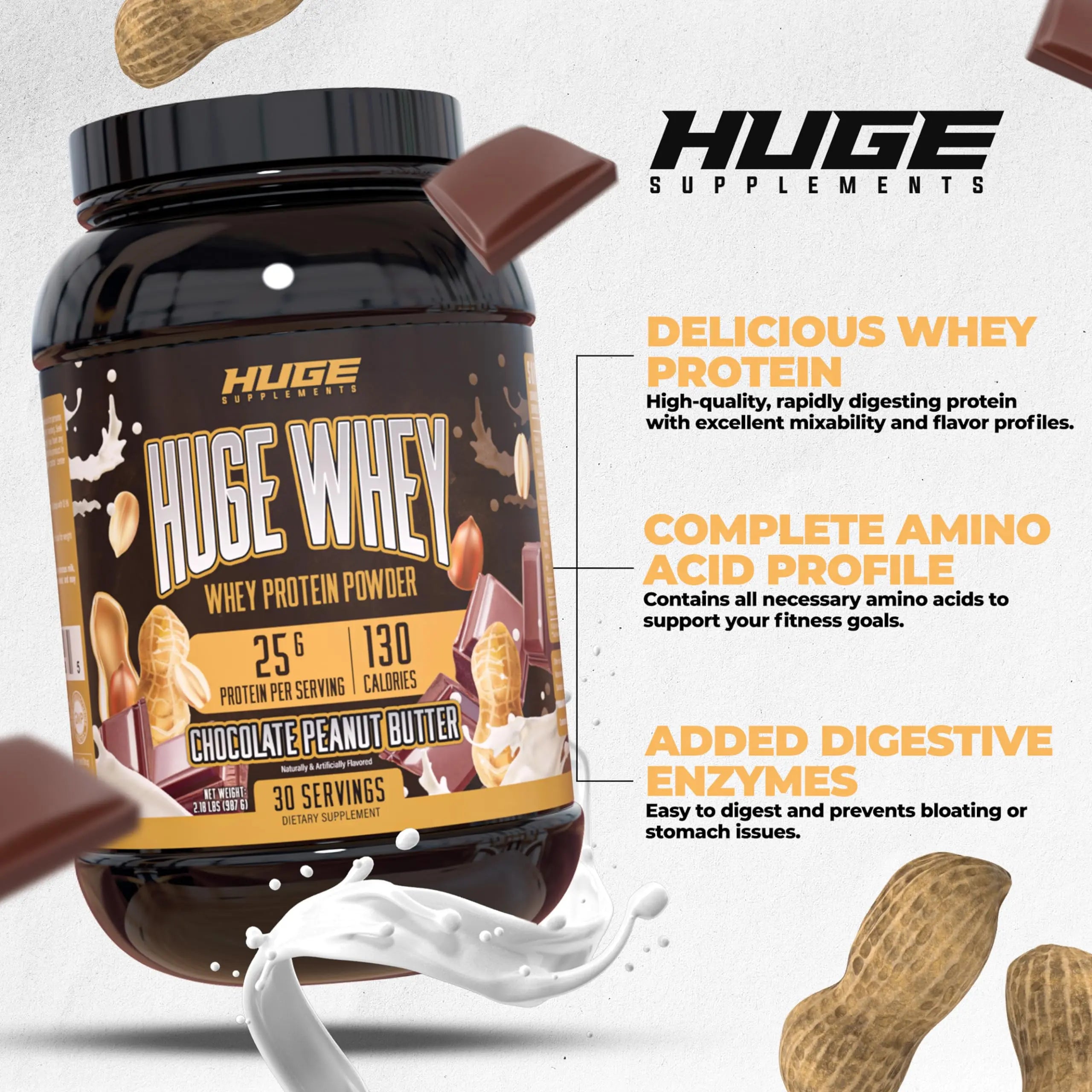 Huge Supplements Whey Protein Concentrate Powder - 25g Protein Per Serving Huge Supplements Au supplements