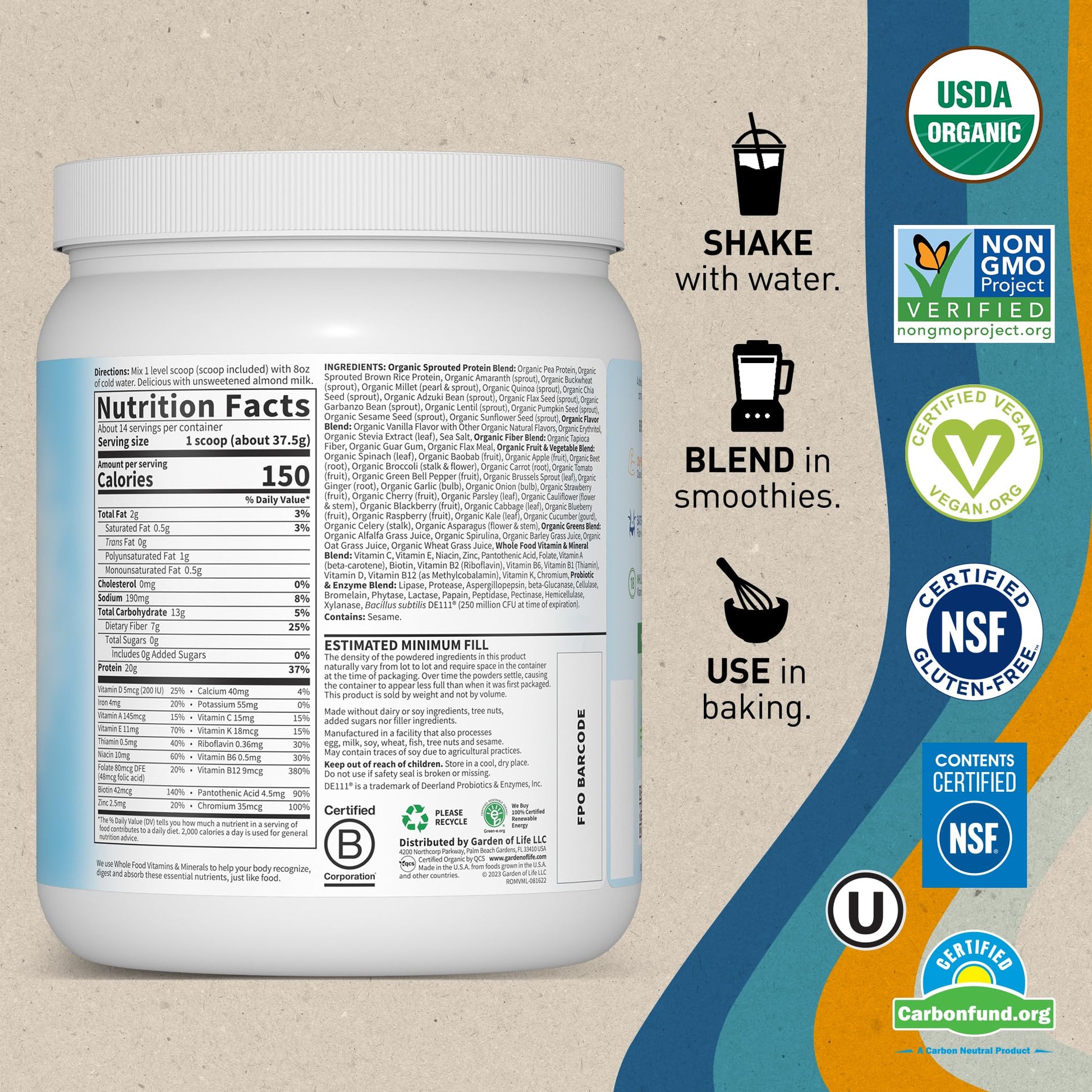 Garden of Life Vegan Protein Powder - Raw Organic Meal Replacement Garden of Life Au supplements