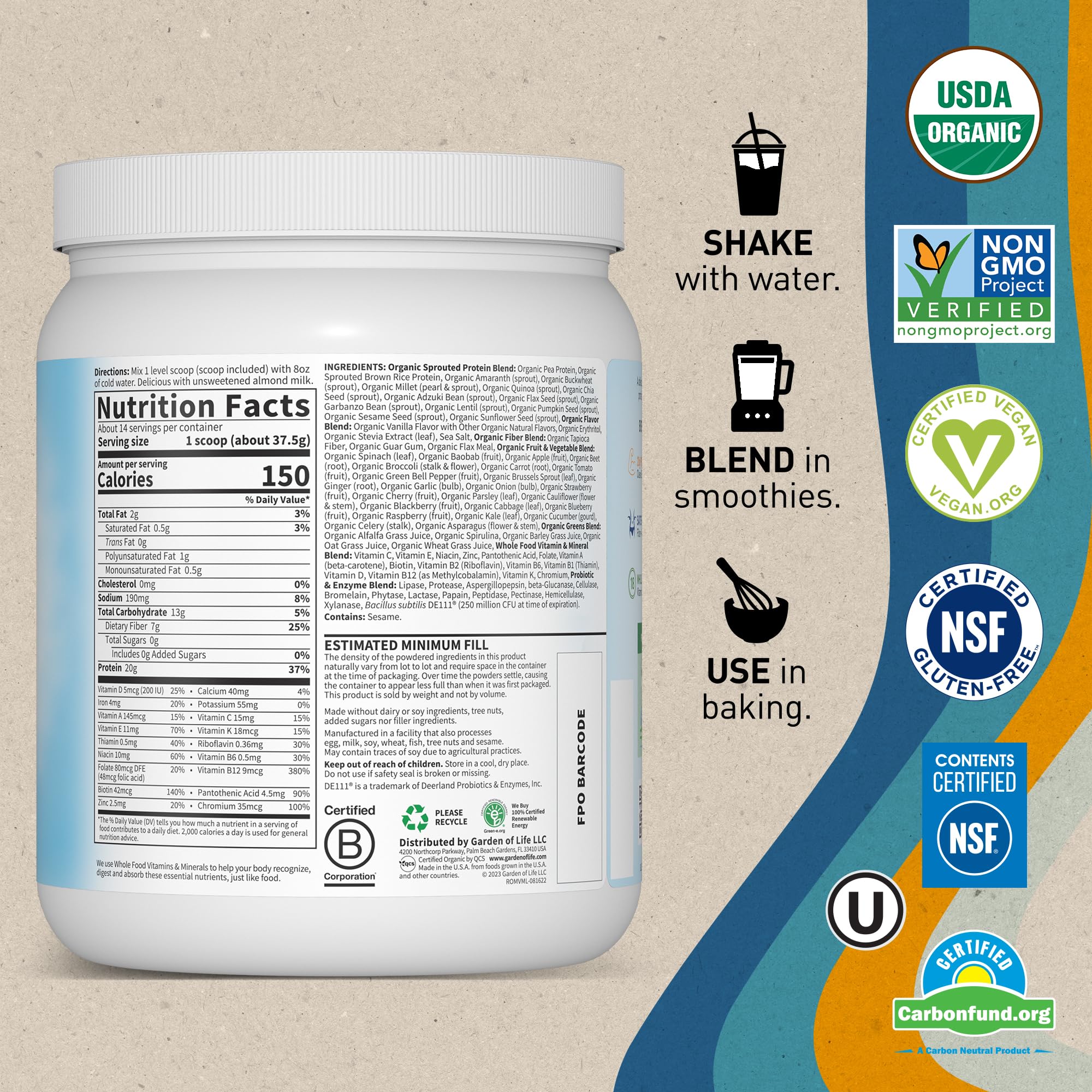 Garden of Life Vegan Protein Powder - Raw Organic Meal Replacement Garden of Life Au supplements