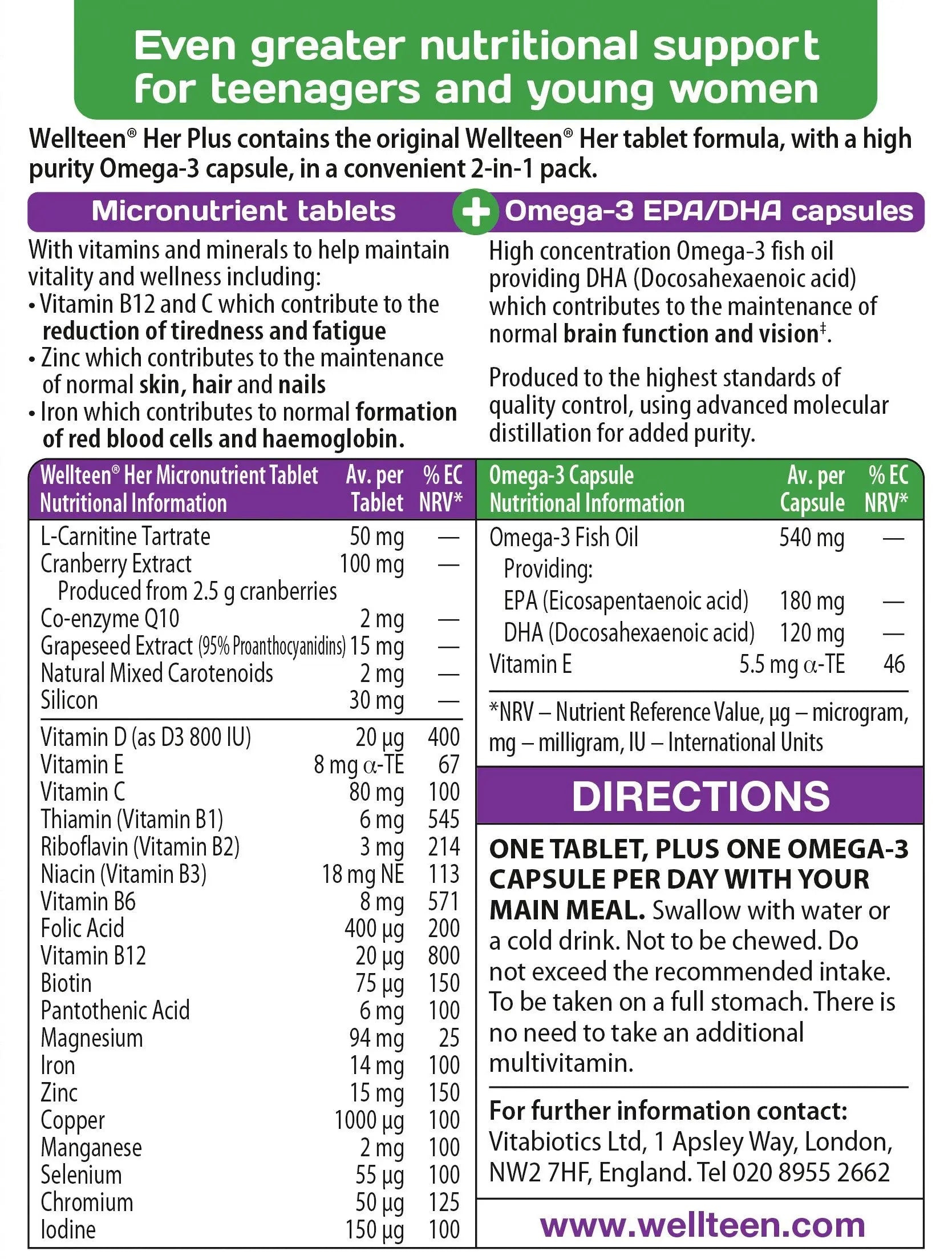 Vitabiotics Wellteen Her Plus - 56 Tablets/Capsules, 56 Count (Pack of 1) Wellteen Au supplements