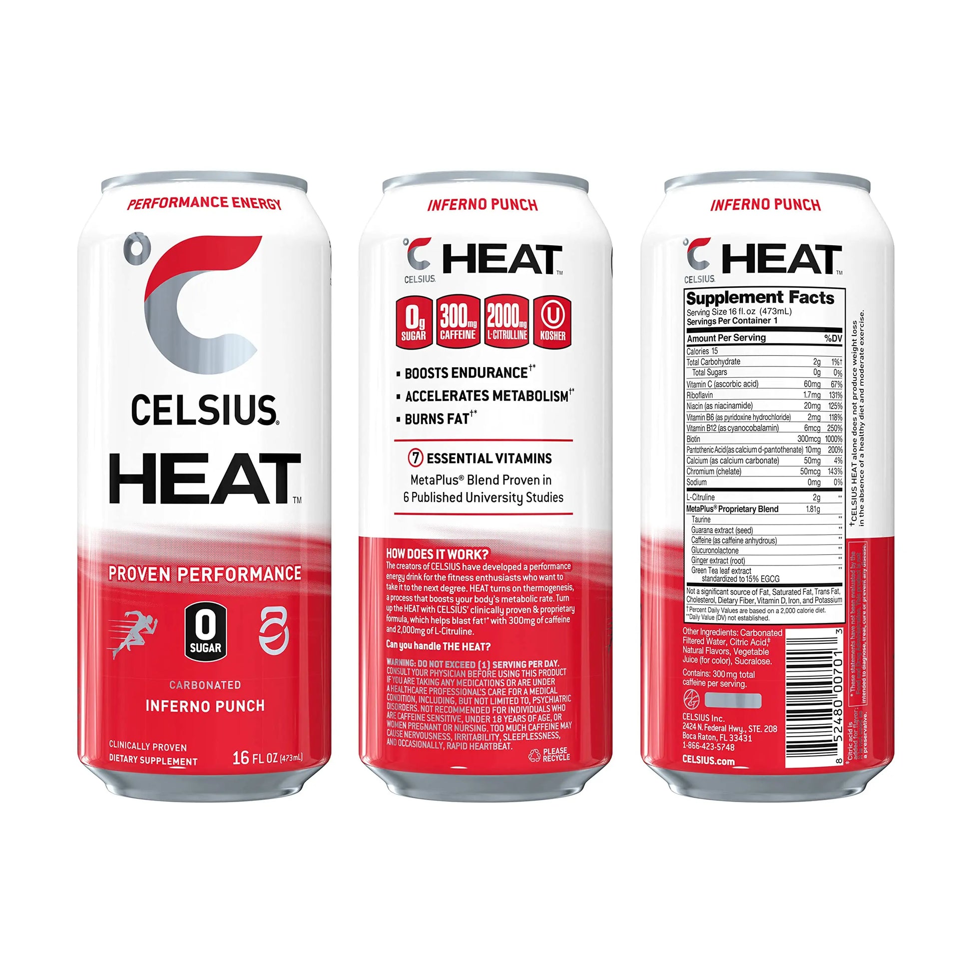 CELSIUS HEAT Inferno Punch Performance Energy Drink, Zero Sugar, 16oz. Can (Pack of 12) CELSIUS Au supplements