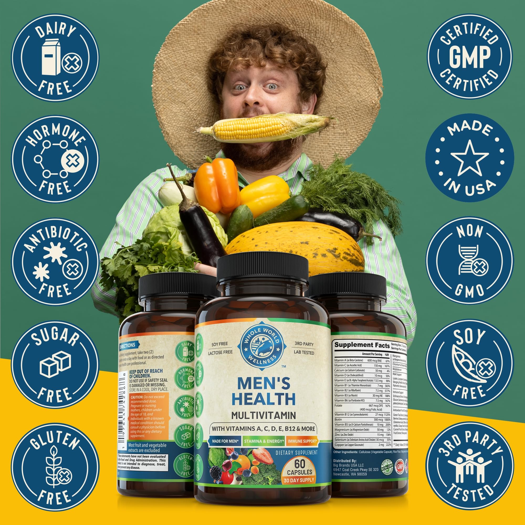 Whole World Wellness Mens Daily Multivitamin Multimineral Supplement for Energy, Focus, Stamina & Performance. Made for Men with 30+ Nutrients, Fruit & Energy Blend. Mens Vitamins, Made in The USA. WHOLE WORLD WELLNESS Au supplements