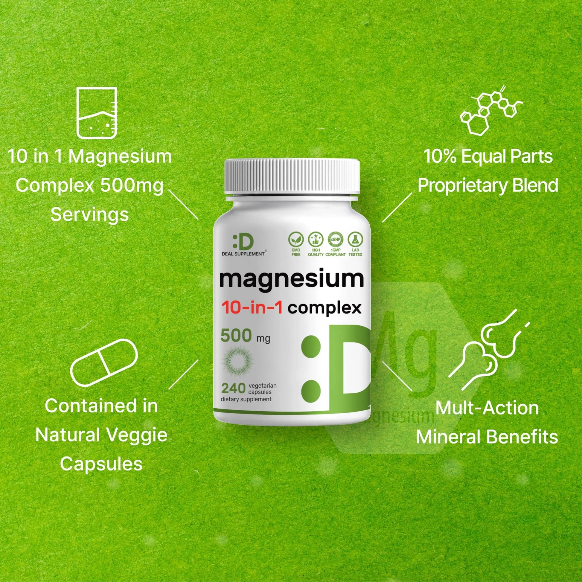 Magnesium Complex 500mg, 240 Veggie Capsules – 10-in-1 Glycinate, Citrate, Malate, Oxide, & More – 100% Chelated for Easy Absorption – Essential Mineral Supplement – Non-GMO DEAL SUPPLEMENT Au supplements