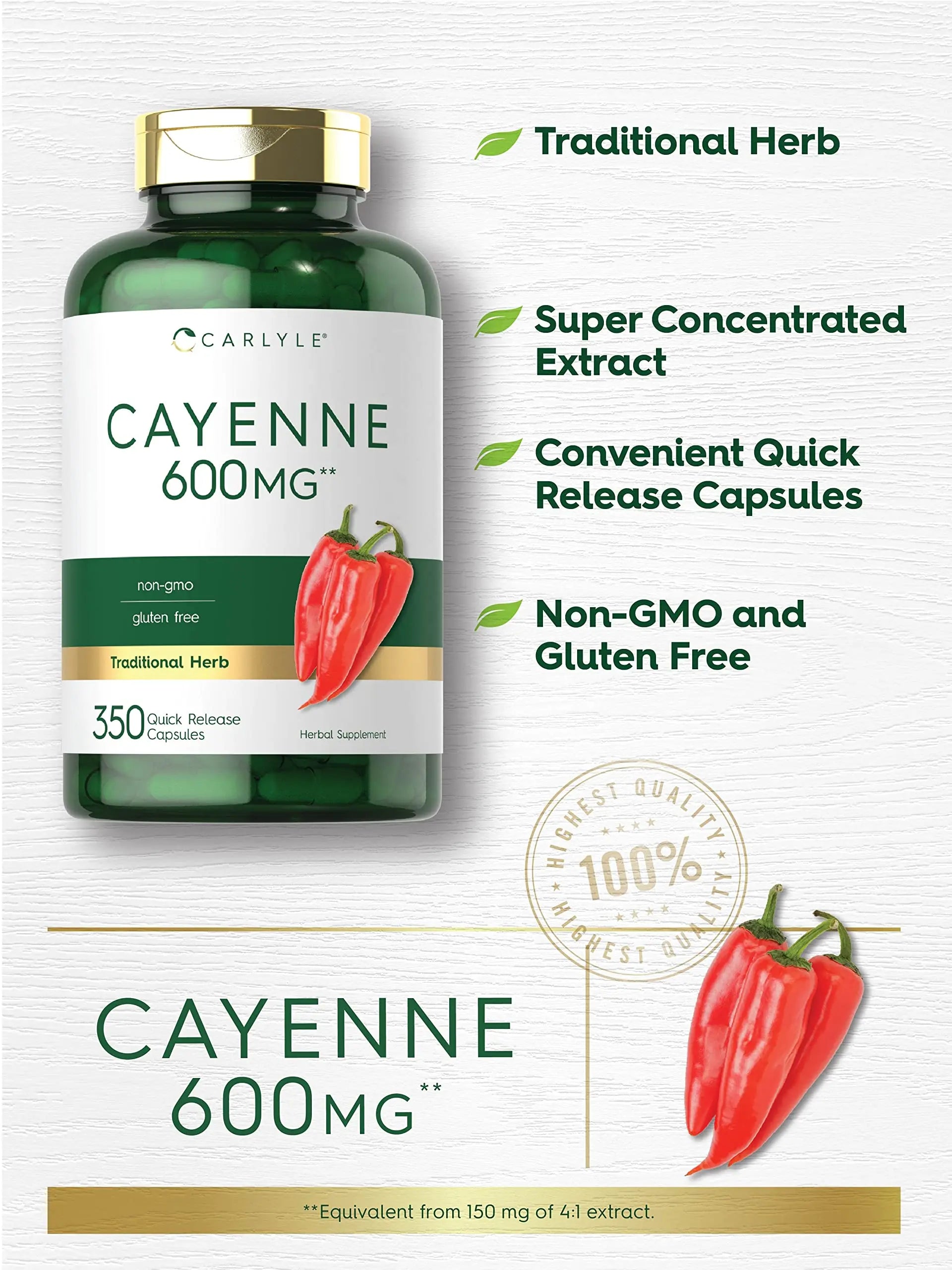 Carlyle Cayenne Pepper Capsules 600mg | 350 Pills | Non-GMO, Gluten Free Supplement Carlyle Au supplements