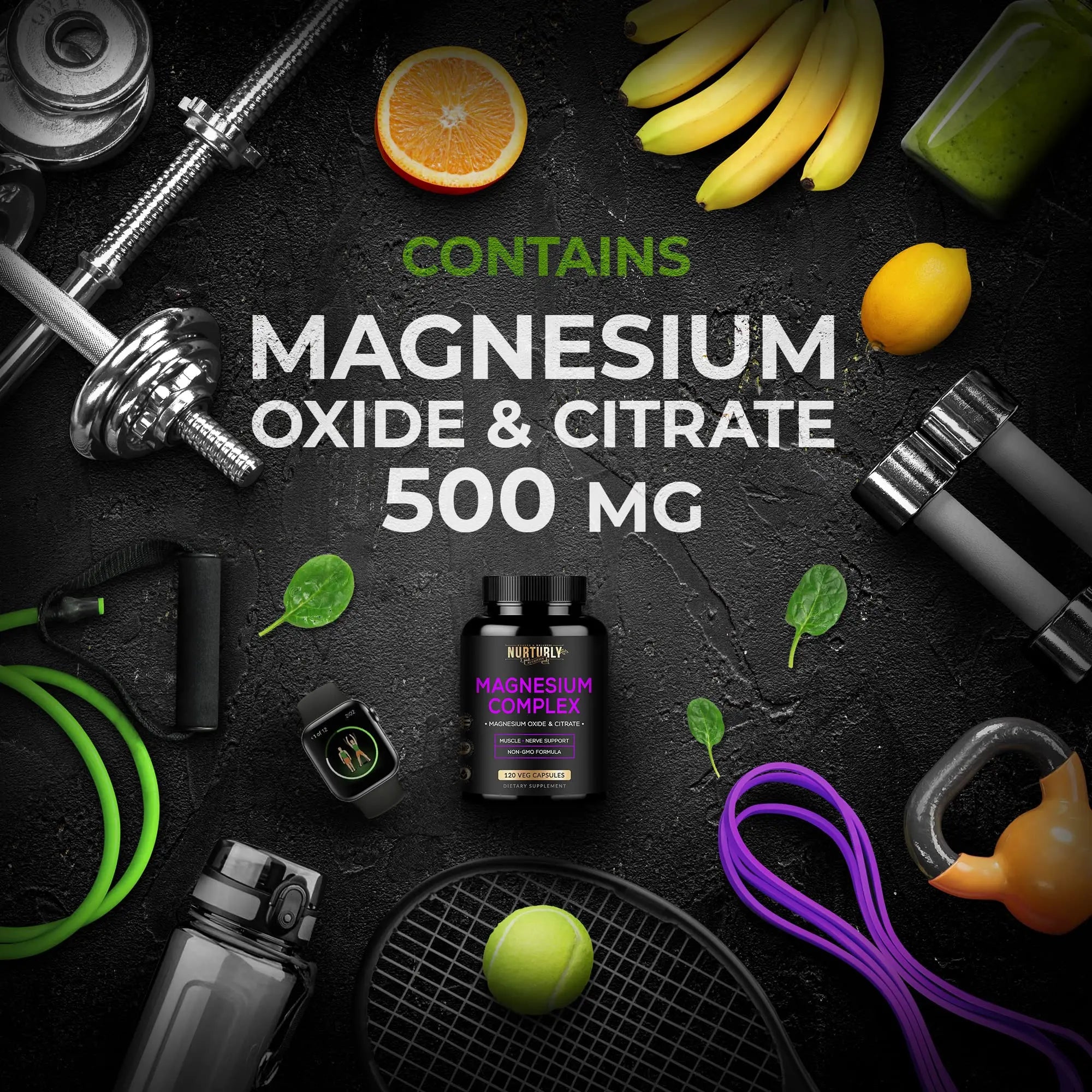 Magnesium Citrate & Oxide 500mg Complex Supplement - High Absorption Maximum Strength - Helps Support Bone Density and Strength, Muscles, Energy and Sleep - 120 Vegan Capsules NURTURLY Au supplements