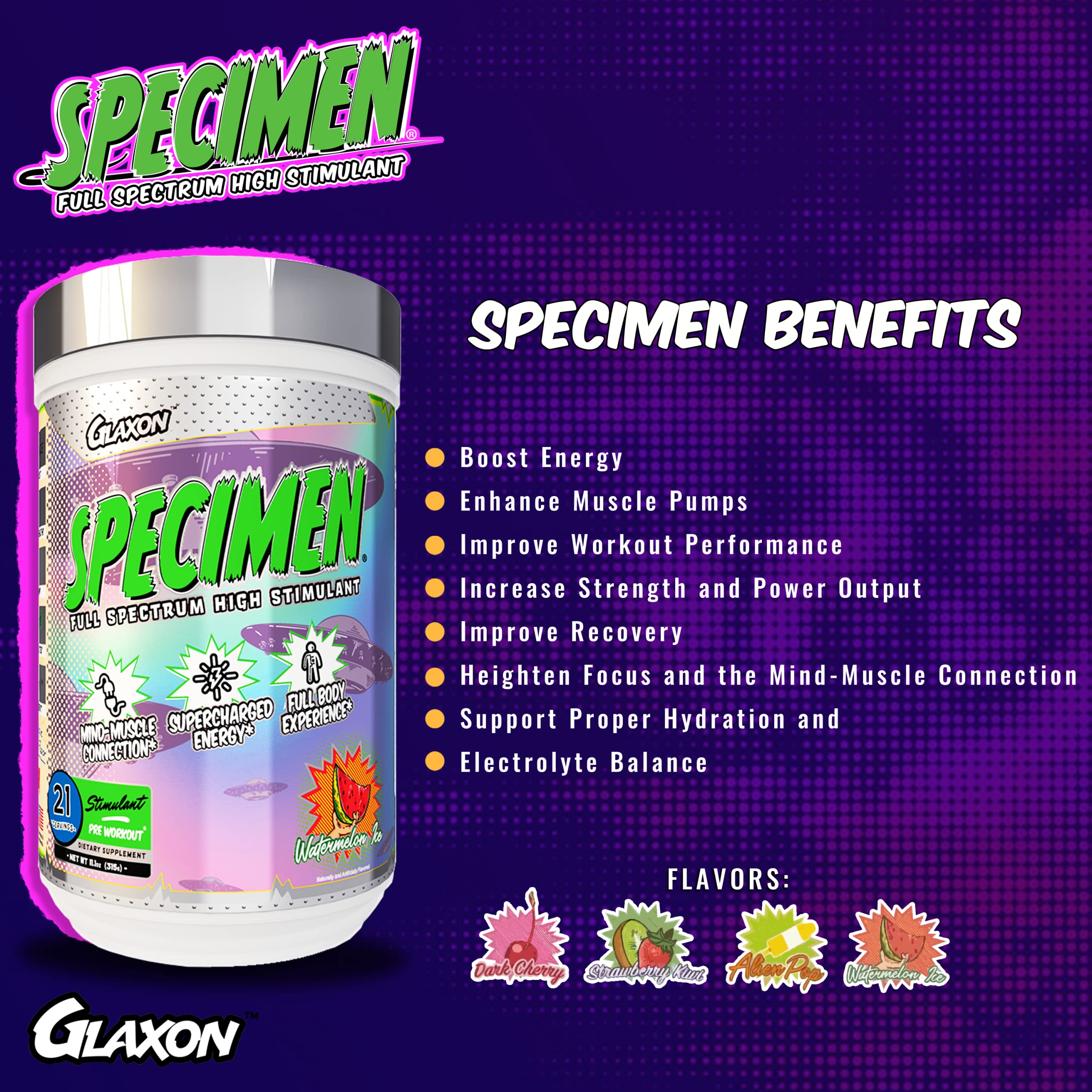 Glaxon Specimen High Stimulant Pre Workout Powder, Preworkout with 300mg Caffeine Glaxon Au supplements