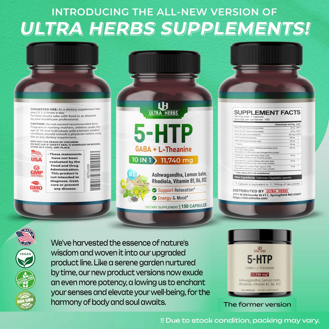5-HTP Supplement 11,740mg 10 in 1 with GABA, L-Theanine, Ashwagandha, Rhodiola ULTRA HERBS Au supplements