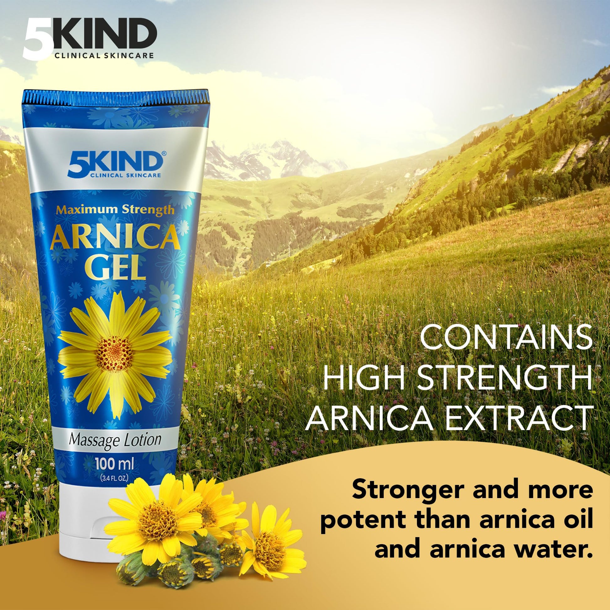 5kind Maximum Strength Arnica Bruise Gel 3.4 Fl Oz - Arnica Gel for Bruising and Swelling - Arnica Montana Gel with High Concentration Extract - Non-Greasy Formula 5kind clinical skincare Au supplements
