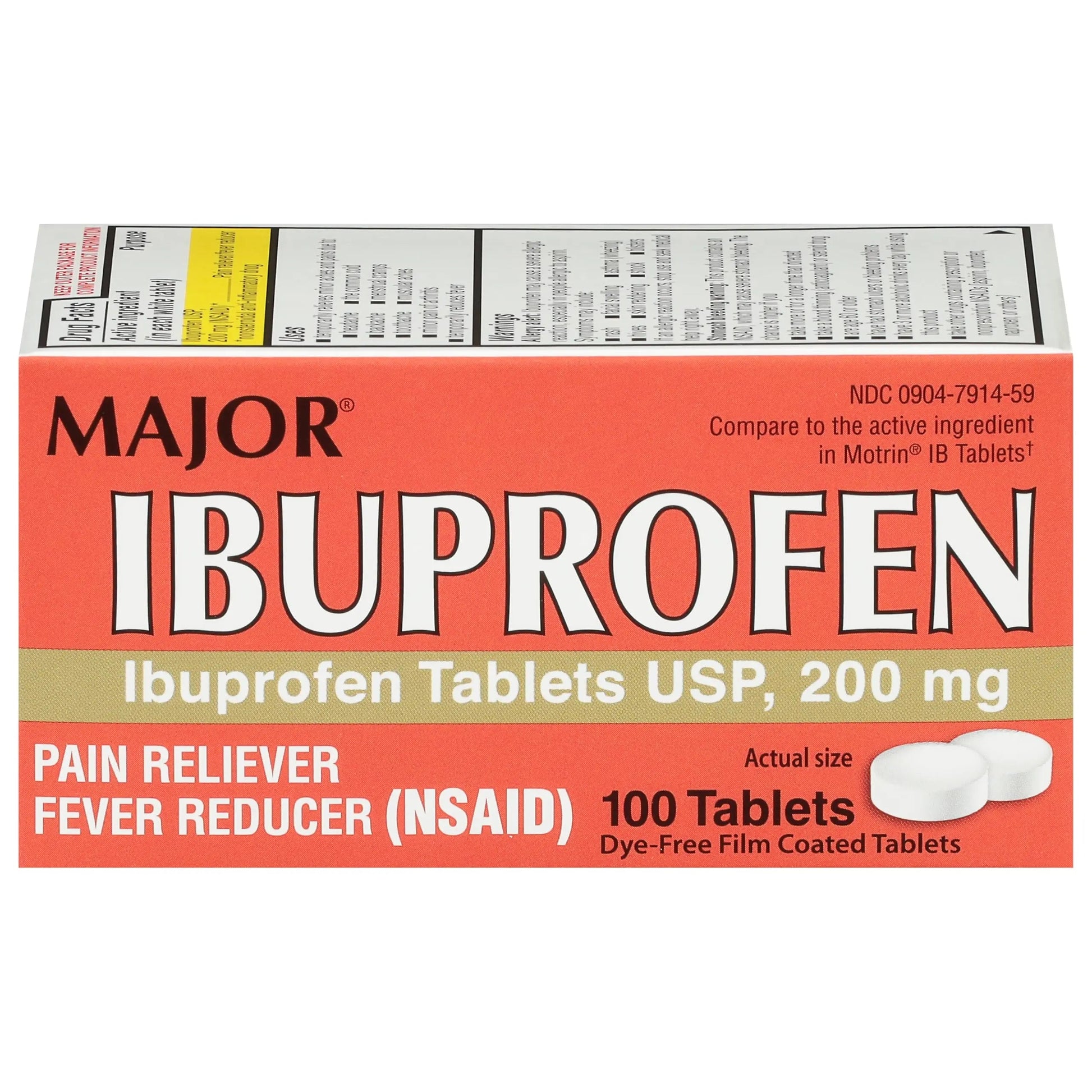 MAJOR Dye-Free Ibuprofen Tablets 200 mg - Helps Temporarily Reduce Fevers - Offers Pain Relief - 100 Tablets (1-Pack) MAJOR Au supplements