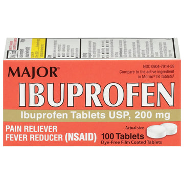 MAJOR Dye-Free Ibuprofen Tablets 200 mg - Helps Temporarily Reduce Fevers - Offers Pain Relief - 100 Tablets (1-Pack) MAJOR Au supplements