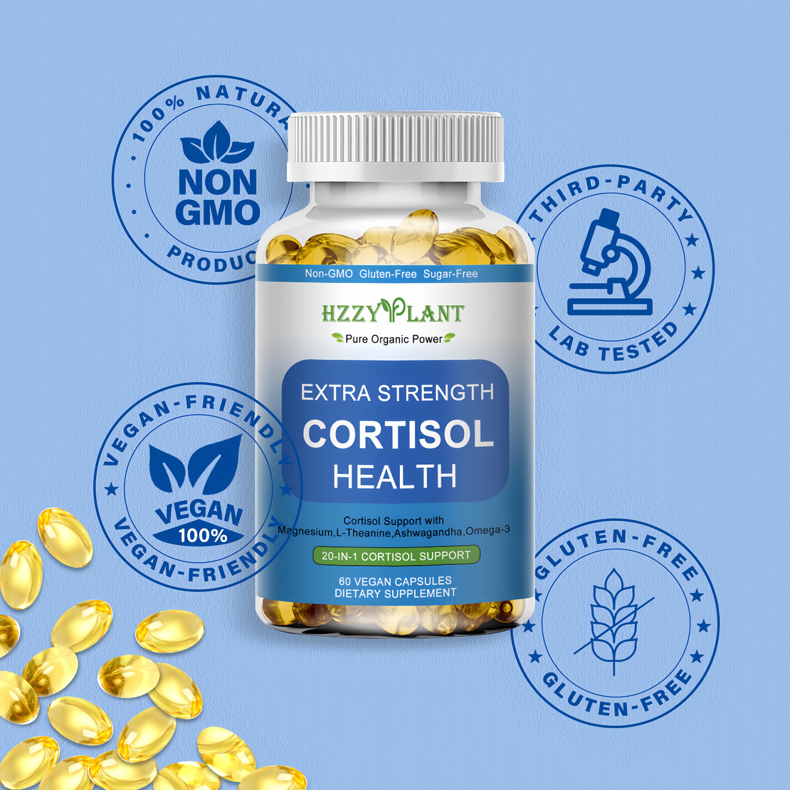 Cortisol Supplements for Women and Men Softgels with Phosphatidylserine Magnesium Ashwagandha L-Theanine,High Absorption Cortisol Detox Capsules for Sleep Relaxation Stress Relief,Non-GMO,60 Servings HZZYPLANT Au supplements