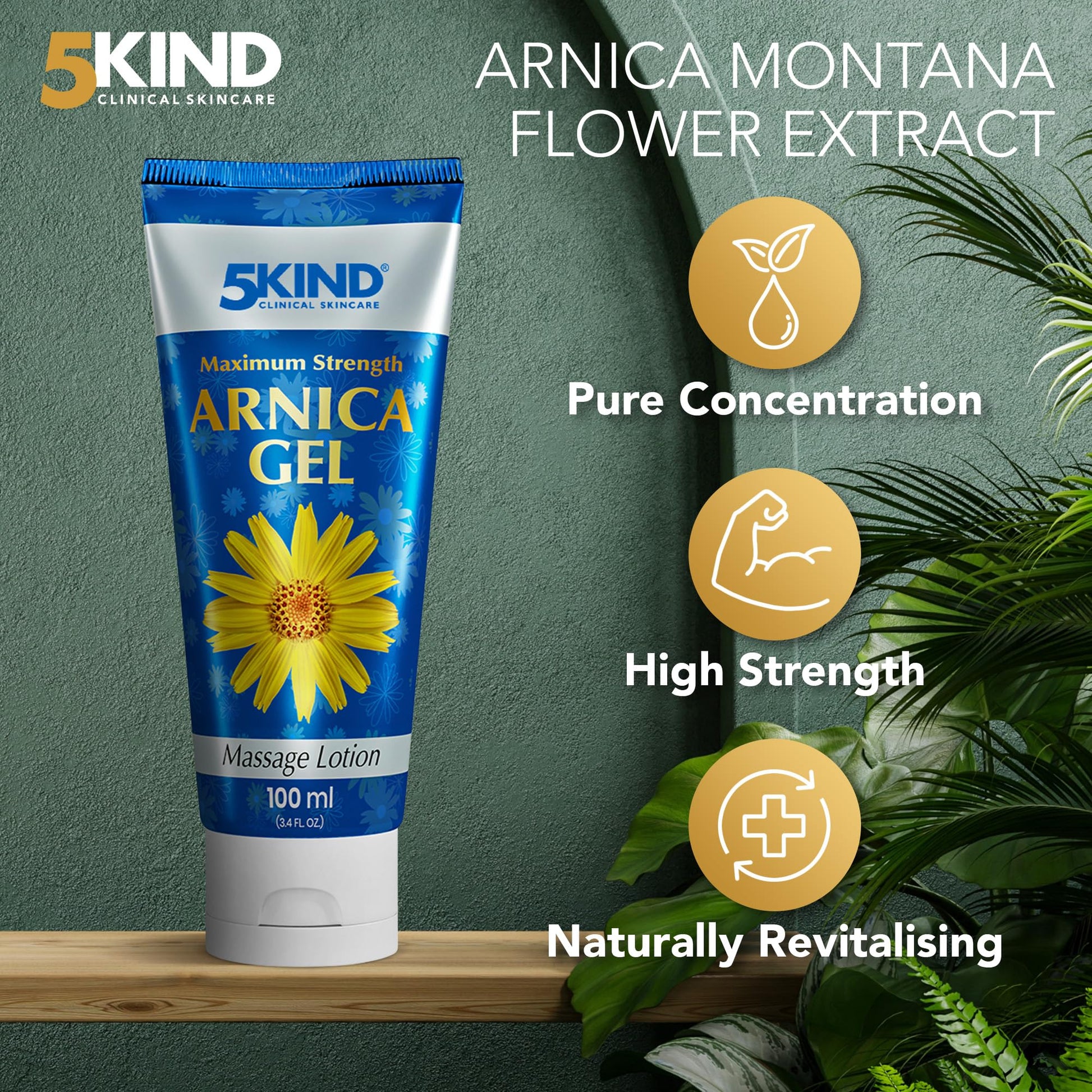 5kind Maximum Strength Arnica Bruise Gel 3.4 Fl Oz - Arnica Gel for Bruising and Swelling - Arnica Montana Gel with High Concentration Extract - Non-Greasy Formula 5kind clinical skincare Au supplements
