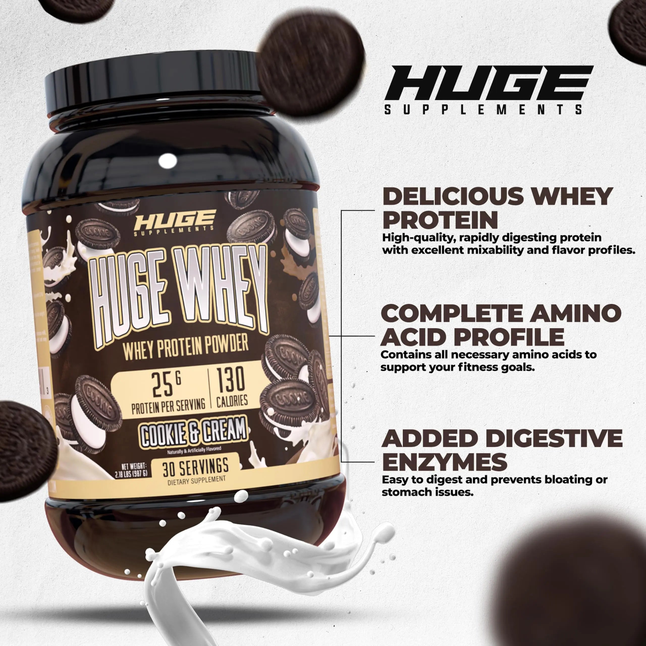 Huge Supplements Whey Protein Concentrate Powder, 25g Protein Per Serving, 5g BCAA Huge Supplements Au supplements