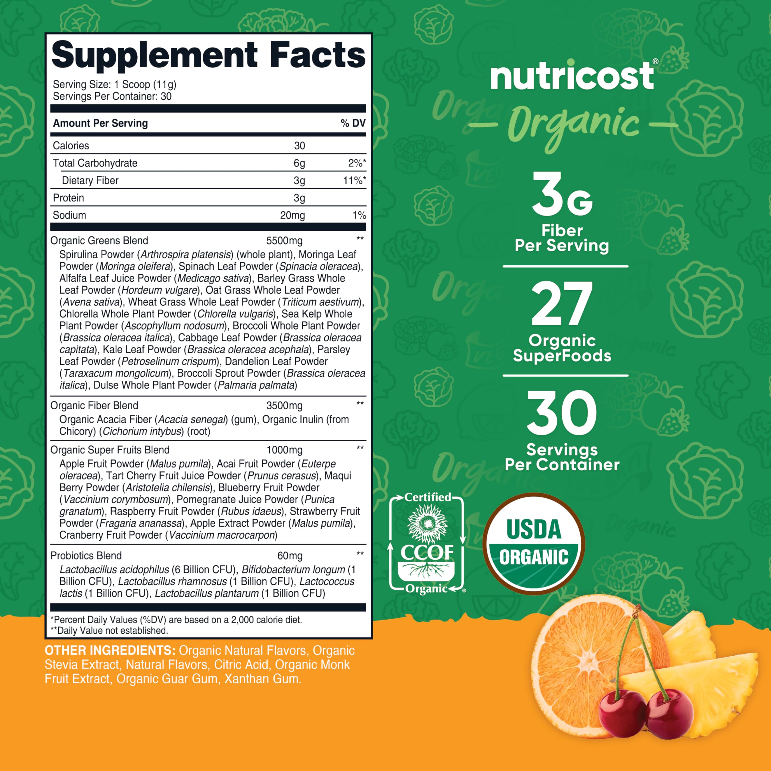 Nutricost Organic Super Greens Powder (30 Servings) Orange Sunrise Flavor - Superfood Supplement Drink Mix Nutricost Au supplements