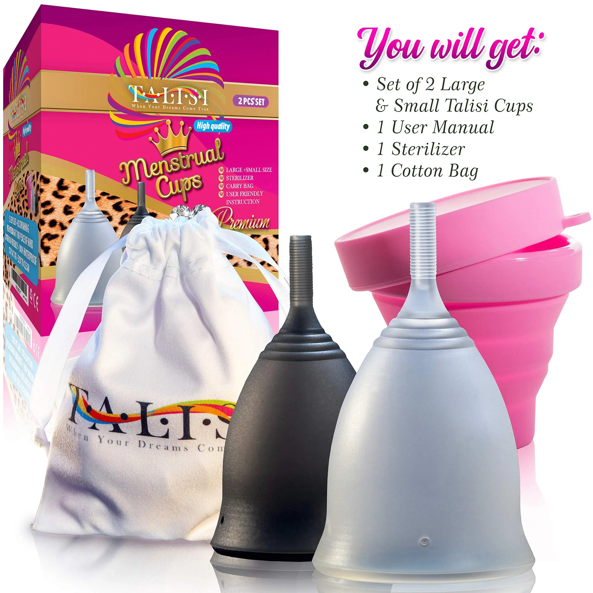 Talisi Soft Menstrual Cups Set of 2 - Reusable Period Cup for Women with Collapsible Case Holder Sterilizer TALISI WHEN YOUR DREAMS COME TRUE Au supplements