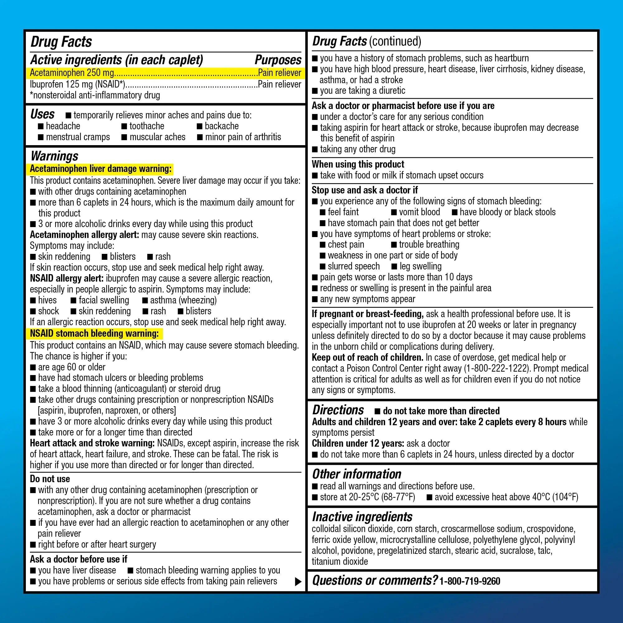 Amazon Basic Care Dual Action Acetaminophen 250 mg and Ibuprofen (NSAID) 125 mg Tablets, Pain Reliever for Headache, Backache, Menstrual Pain, Arthritis Pain Relief, 216 Count Amazon Basic Care Au supplements