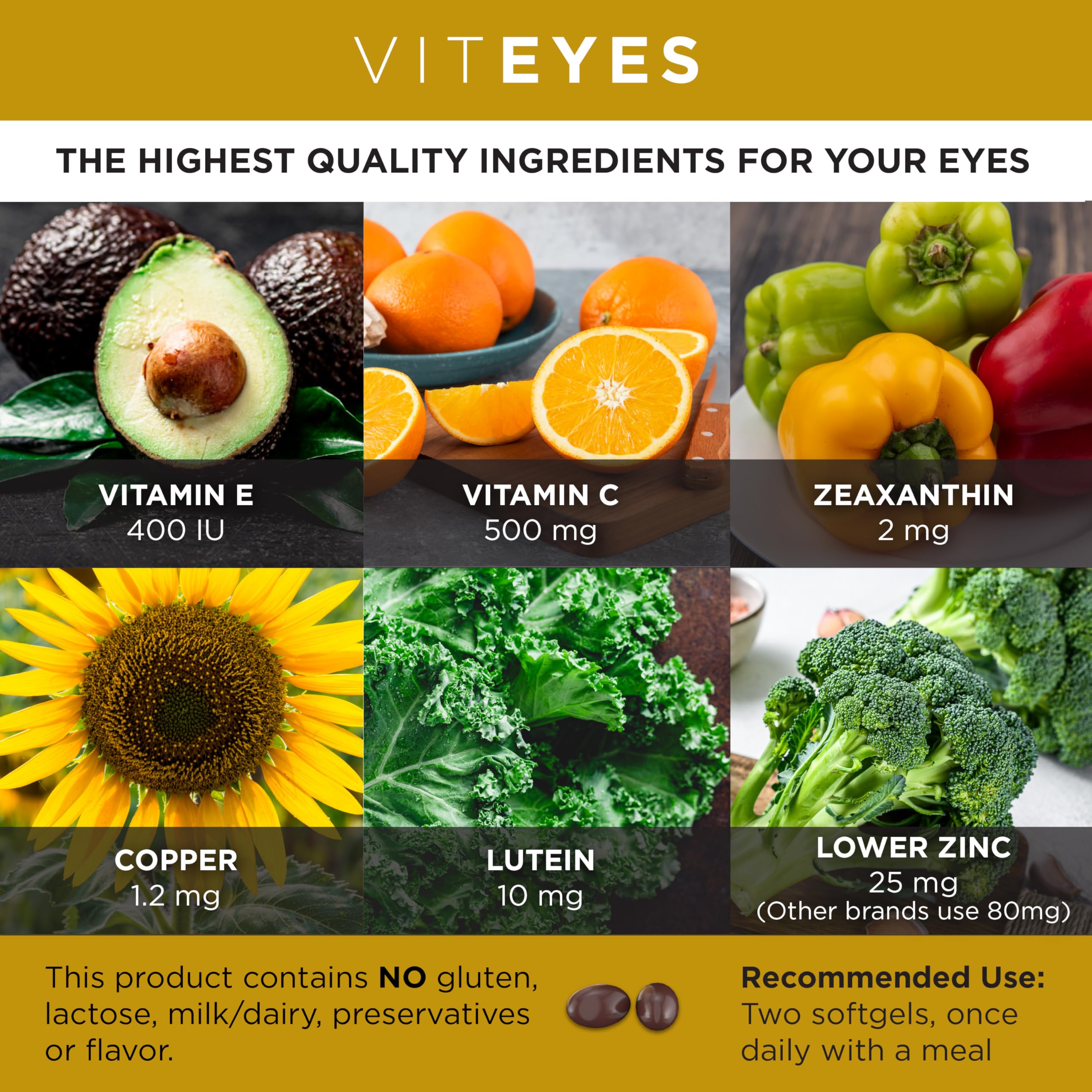 Viteyes AREDS 2 Classic Macular Health Formula Softgels, Eye Health Vitamin to Support Macular Health, Lower Zinc, Eye Vitamins, Macular Vitamins, Beta-Carotene Free, 180 Softgels Viteyes Au supplements