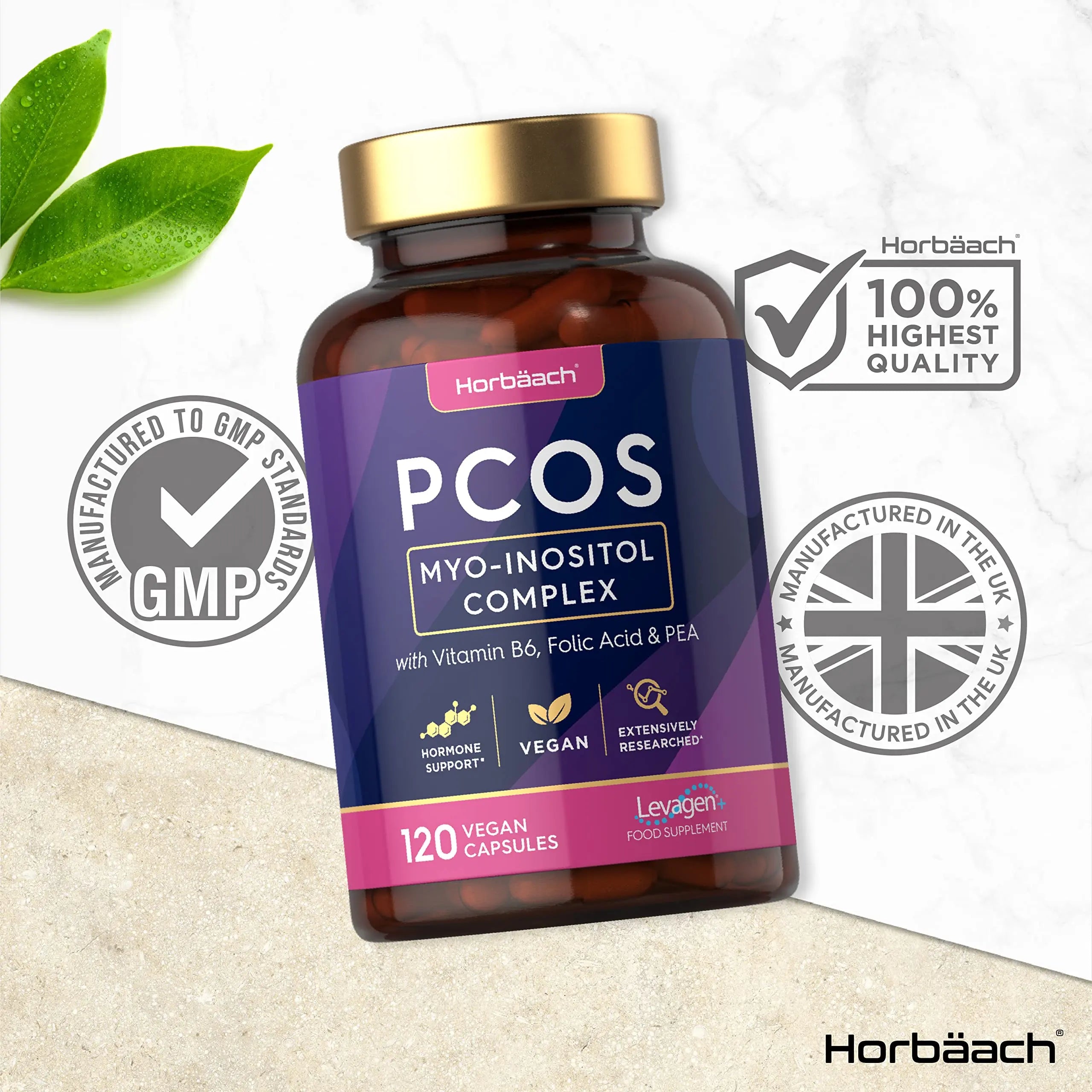 Inositol Supplement for PCOS | 120 Vegan Capsules | Myo-Inositol Complex with Folic Acid Horbäach Au supplements