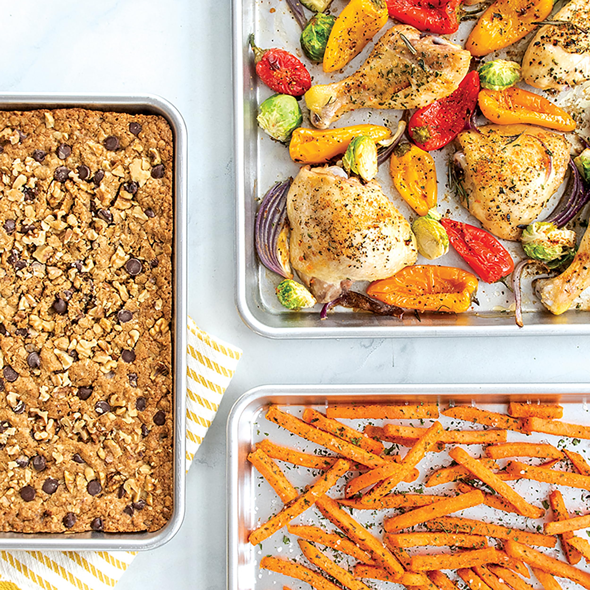 Nordic Ware Naturals 3 Piece Set - USA Made Aluminum Commercial Quality Sheet Pan for Baking or Roasting, Encapsulated Galvanized Steel Rim Prevents Warping; Half Sheet, Jelly Roll and Quarter Sheet Nordic Ware Au supplements