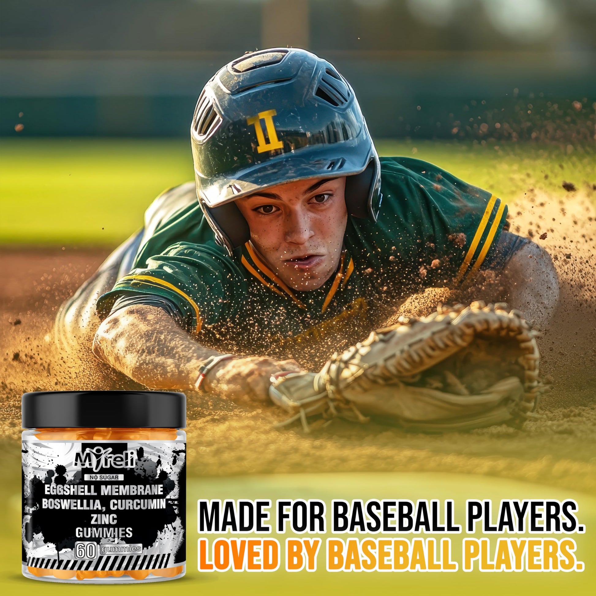 MYRELI Eggshell Membrane 400mg, Boswellia 300mg, Curcumin 250mg & Zinc 20mg Gummies - Baseball Athlete Joint Support, Flexibility, Recovery, Antioxidant, Energy, Endurance - Vegan, Non-GMO, 60 Gummies MYRELI Au supplements