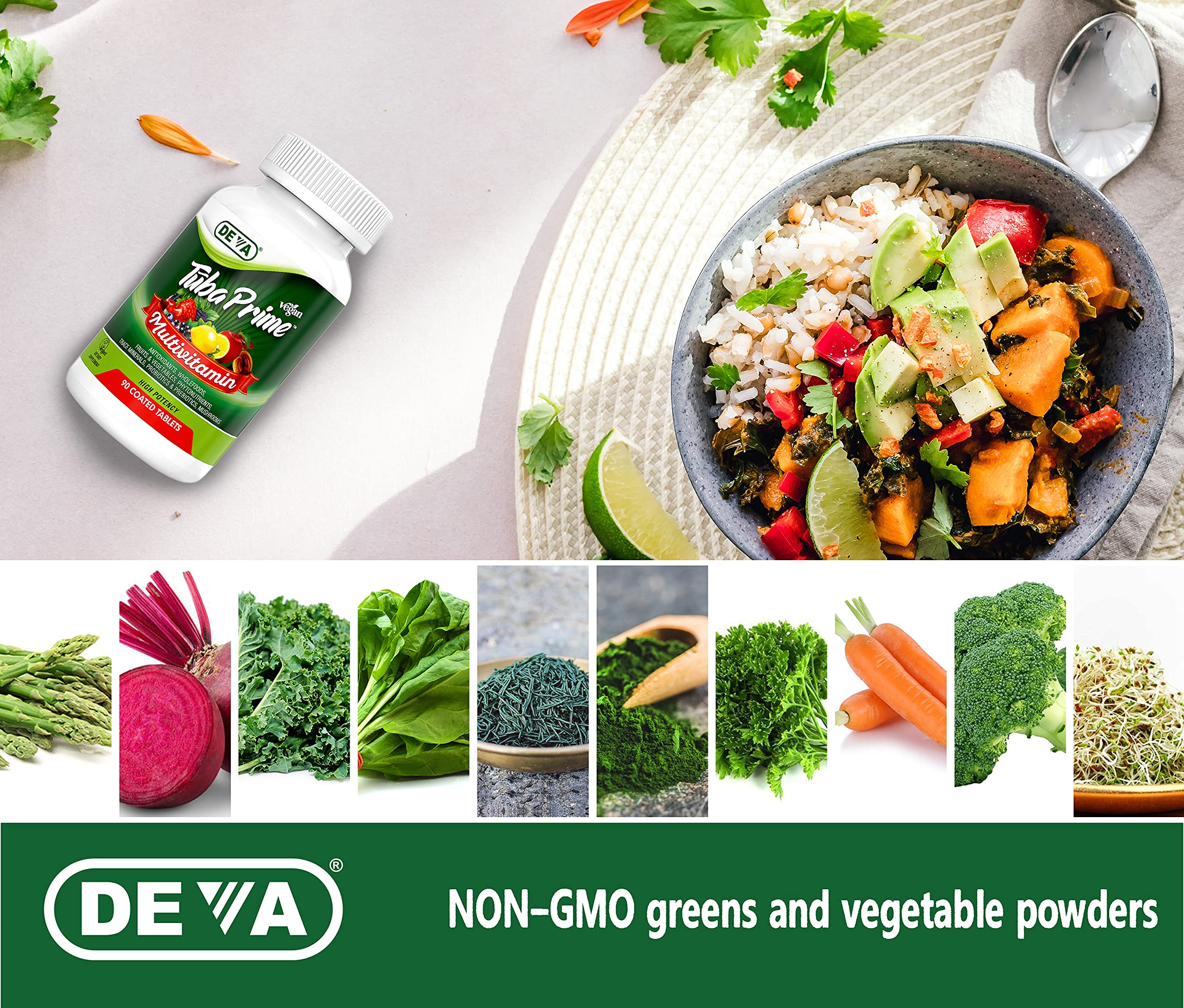 DEVA Tuba Prime Vegan Multivitamin - High-Potency Vitamin and Mineral Dietary Supplement - Antioxidants, Fruit and Vegetable Blend, Super Mushrooms, Probiotics, Prebiotics, Seeds, Herbs - 90 Tablets DEVA Au supplements
