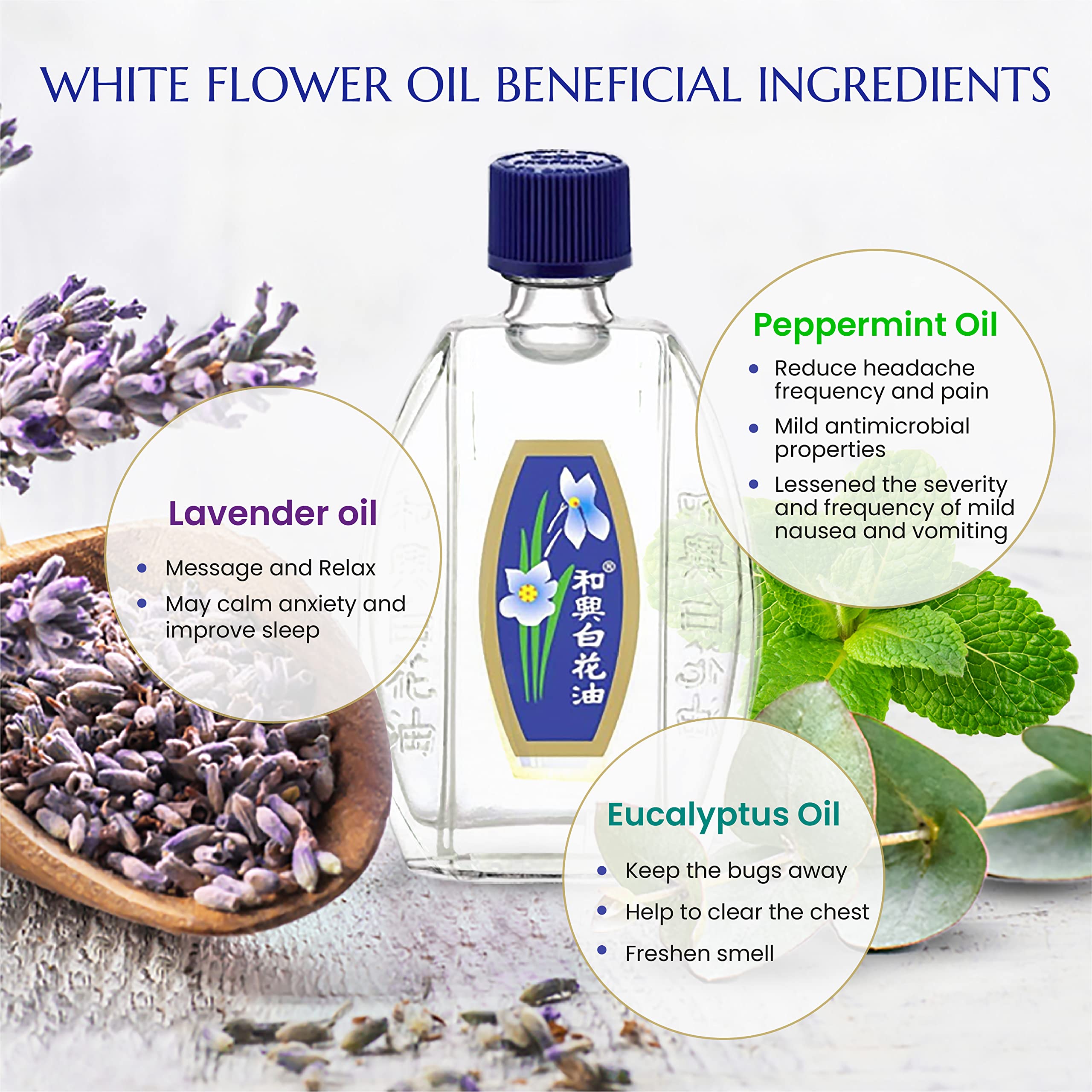 White Flower Analgesic Balm Embrocation Medicated Oil (Hoe Hin Pak Fah Yeow) (20ml/ Pack of 3) White Flower Au supplements