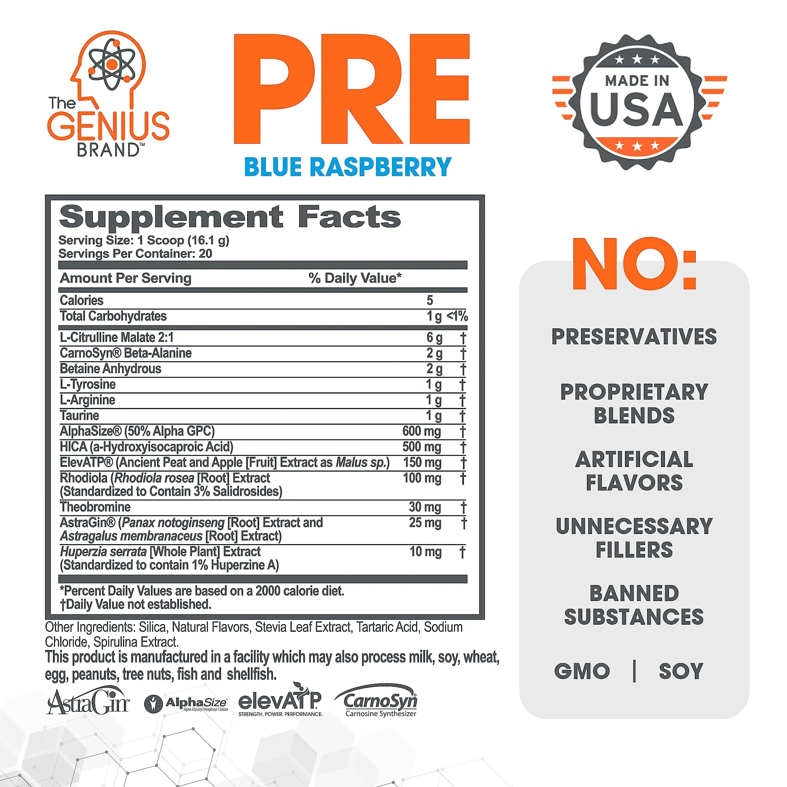 Genius Pre Workout Powder, Blue Razz, and Genius Micronized Creatine Monohydrate The Genius Brand Au supplements