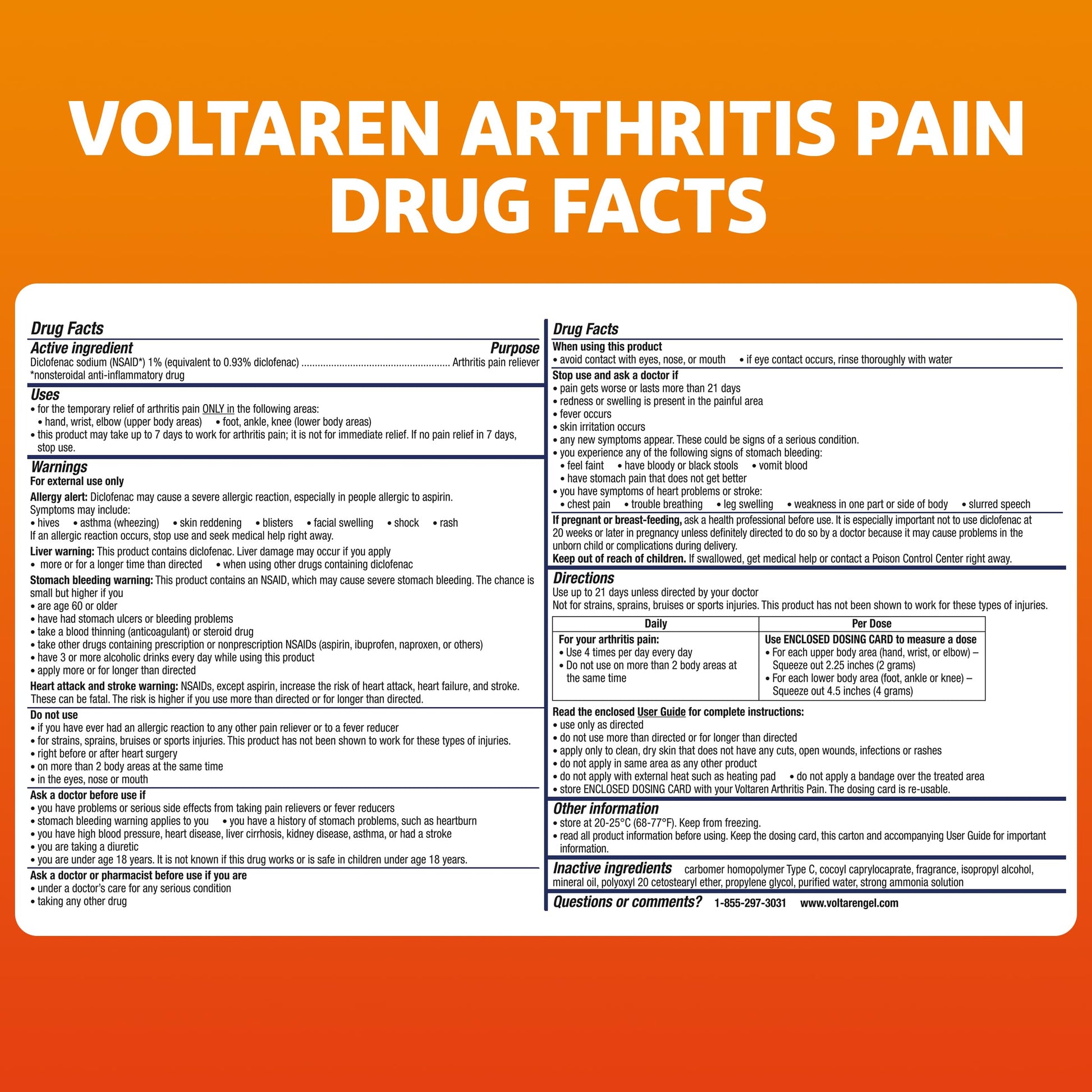 Voltaren Arthritis Pain Relief Gel, Diclofenac Sodium, 1% (NSAID), Clinically Proven Powerful Pain Reliever with Easy Open Flip Top Cap, No Prescription Needed, 5.3oz Voltaren Au supplements