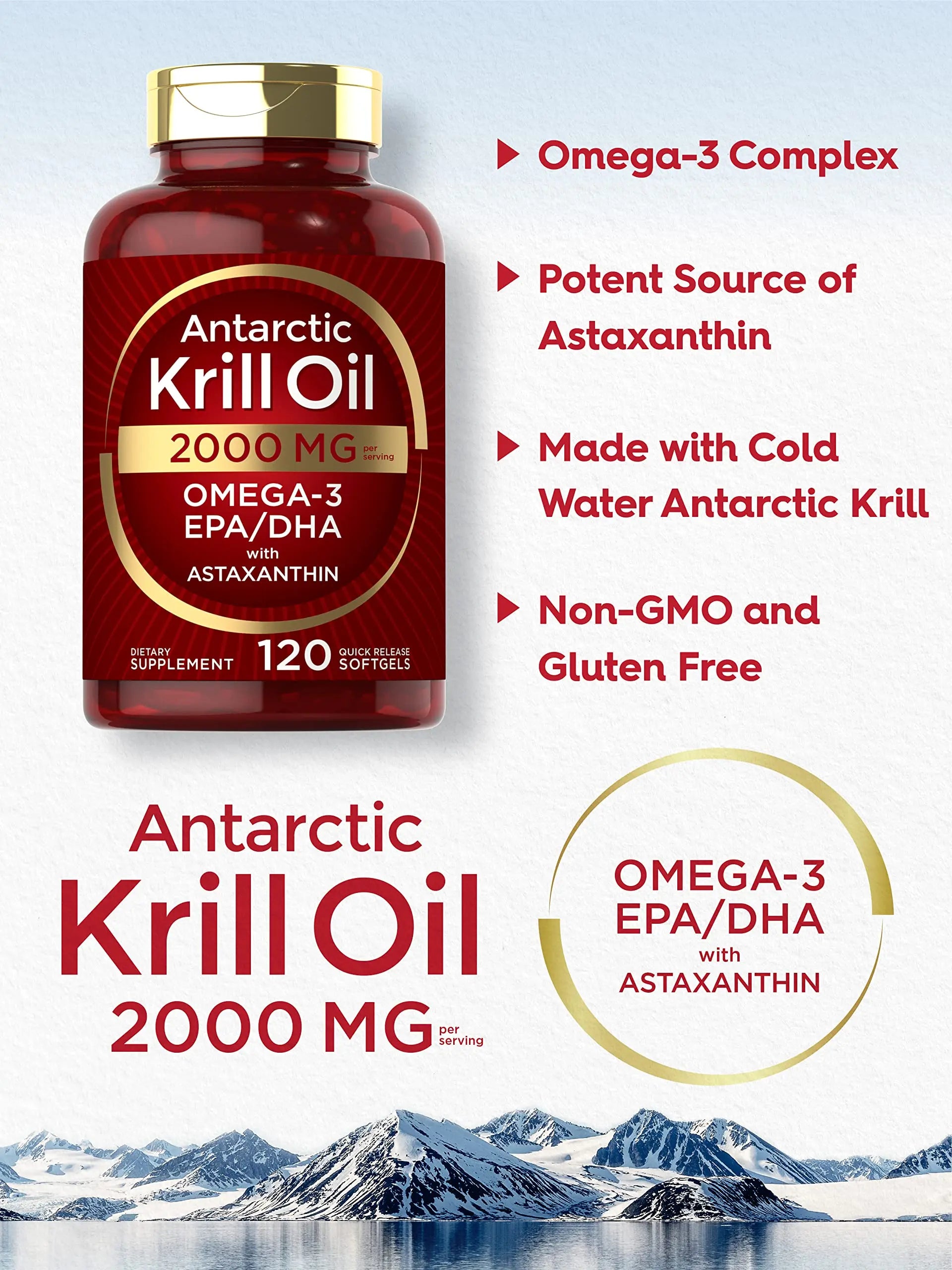 Carlyle Antarctic Krill Oil 2000 mg 120 Softgels | Omega-3 EPA, DHA, with Astaxanthin Carlyle Au supplements
