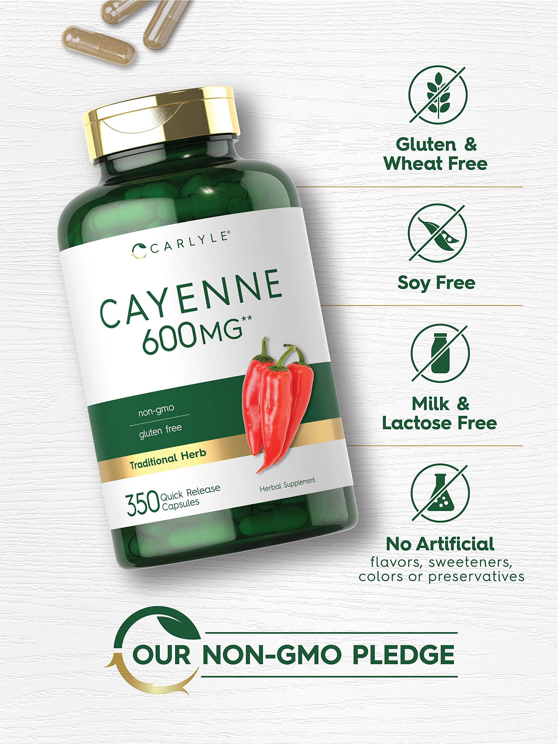 Carlyle Cayenne Pepper Capsules 600mg | 350 Pills | Non-GMO, Gluten Free Supplement Carlyle Au supplements