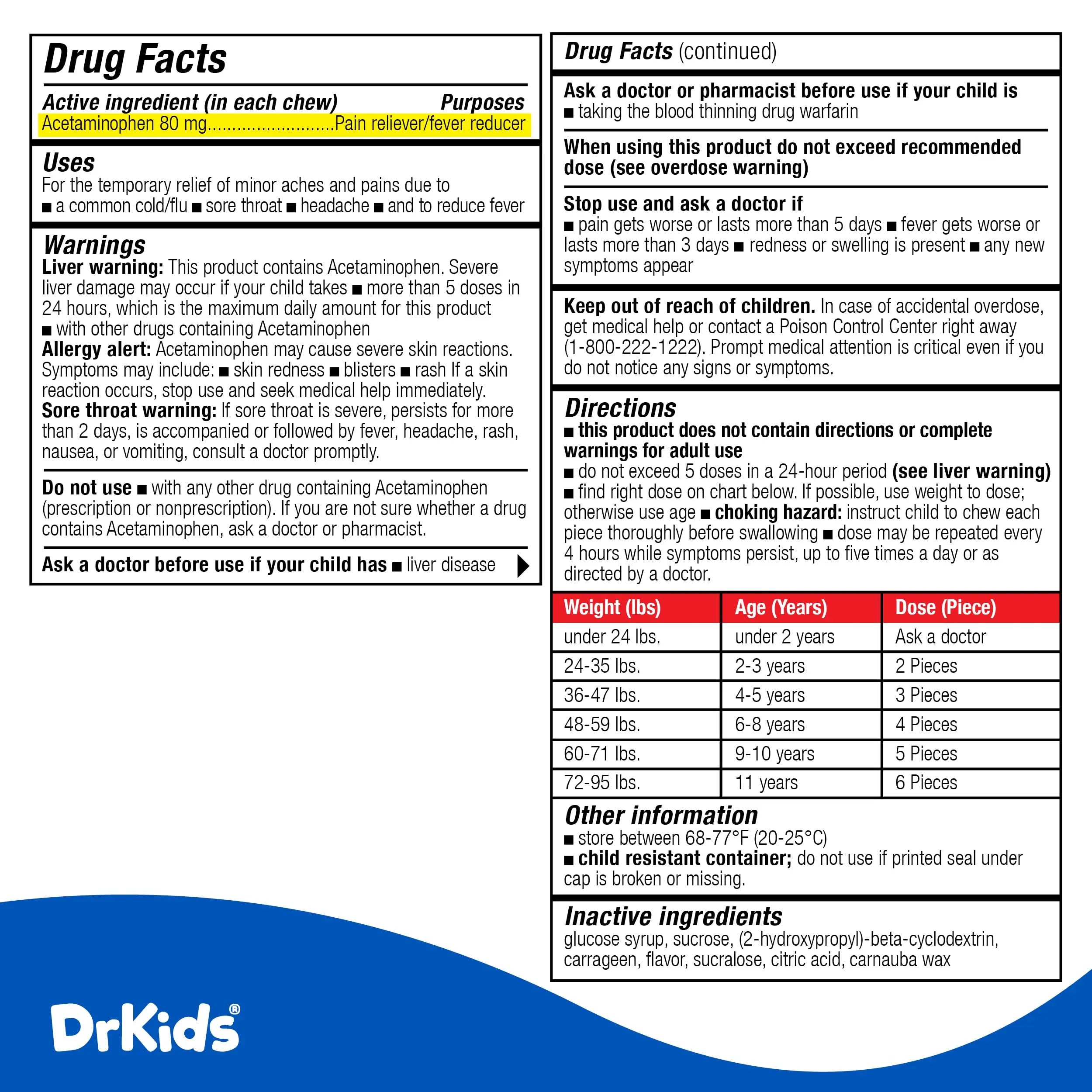 Dr. Kids Children’s Pain and Fever Chewable Gels – Pain Relief and Fever Reducer for Kids Ages 2–11, 80 mg Chewable Acetaminophen for Headache, Sore Throat, Cold & Flu, Pineapple Flavor, 24 Count Dr. Kids Au supplements