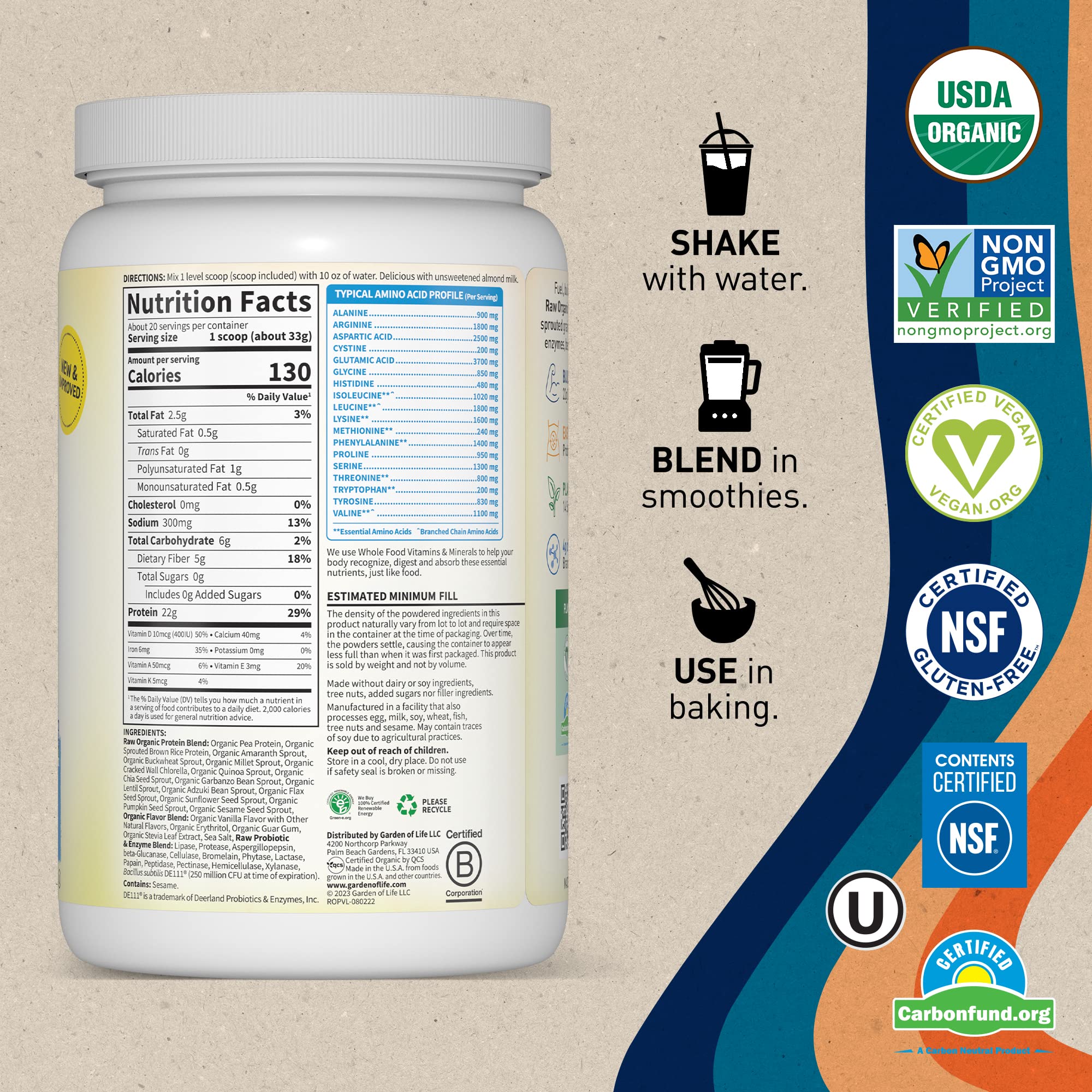 Organic Vegan Vanilla Protein Powder - Garden of Life – 22g Complete Plant Based Raw Garden of Life Au supplements