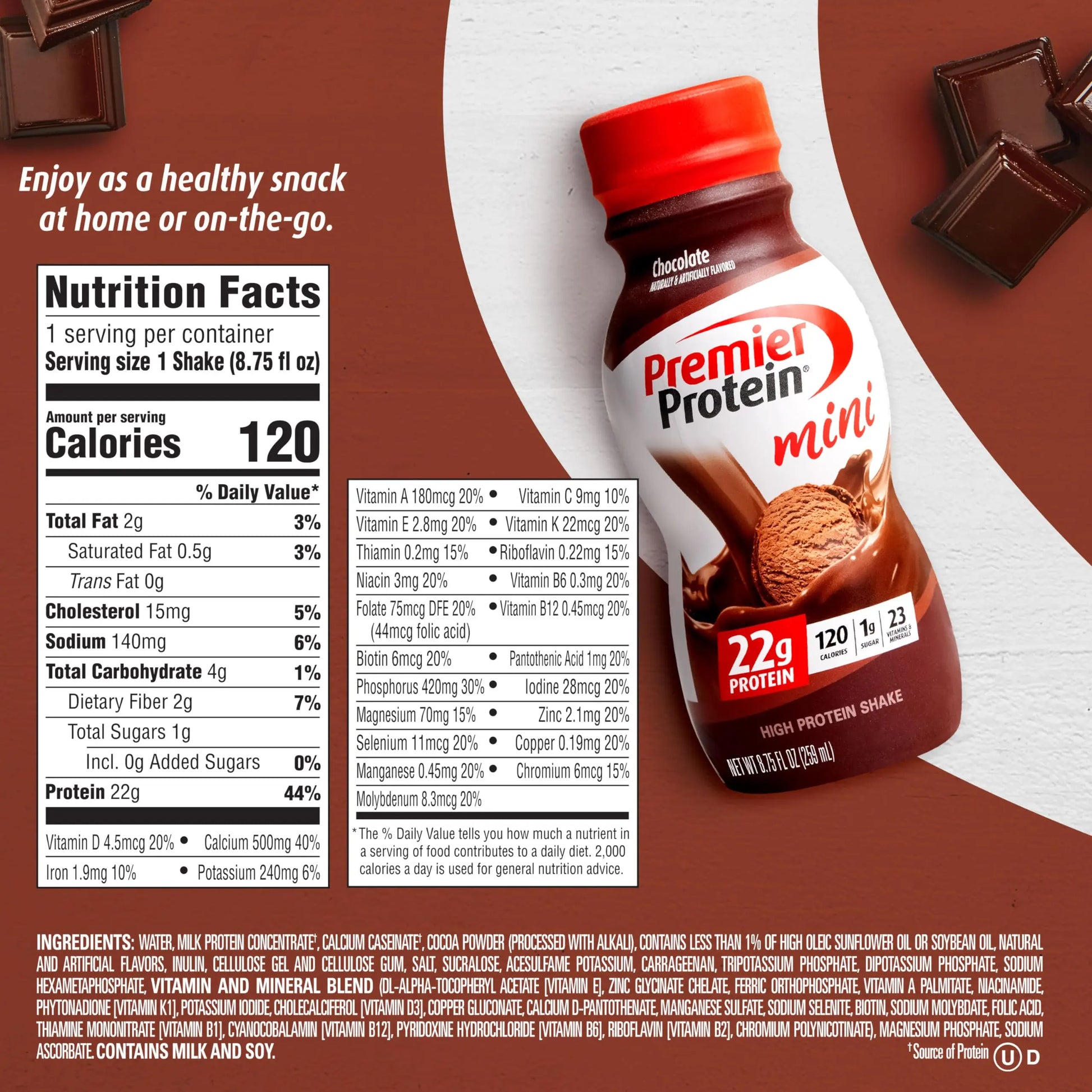 Premier Protein Shake MINIs, Chocolate, 22g Protein, 120 Calories, 1g Sugar, 8.75fl oz Premier Protein Au supplements