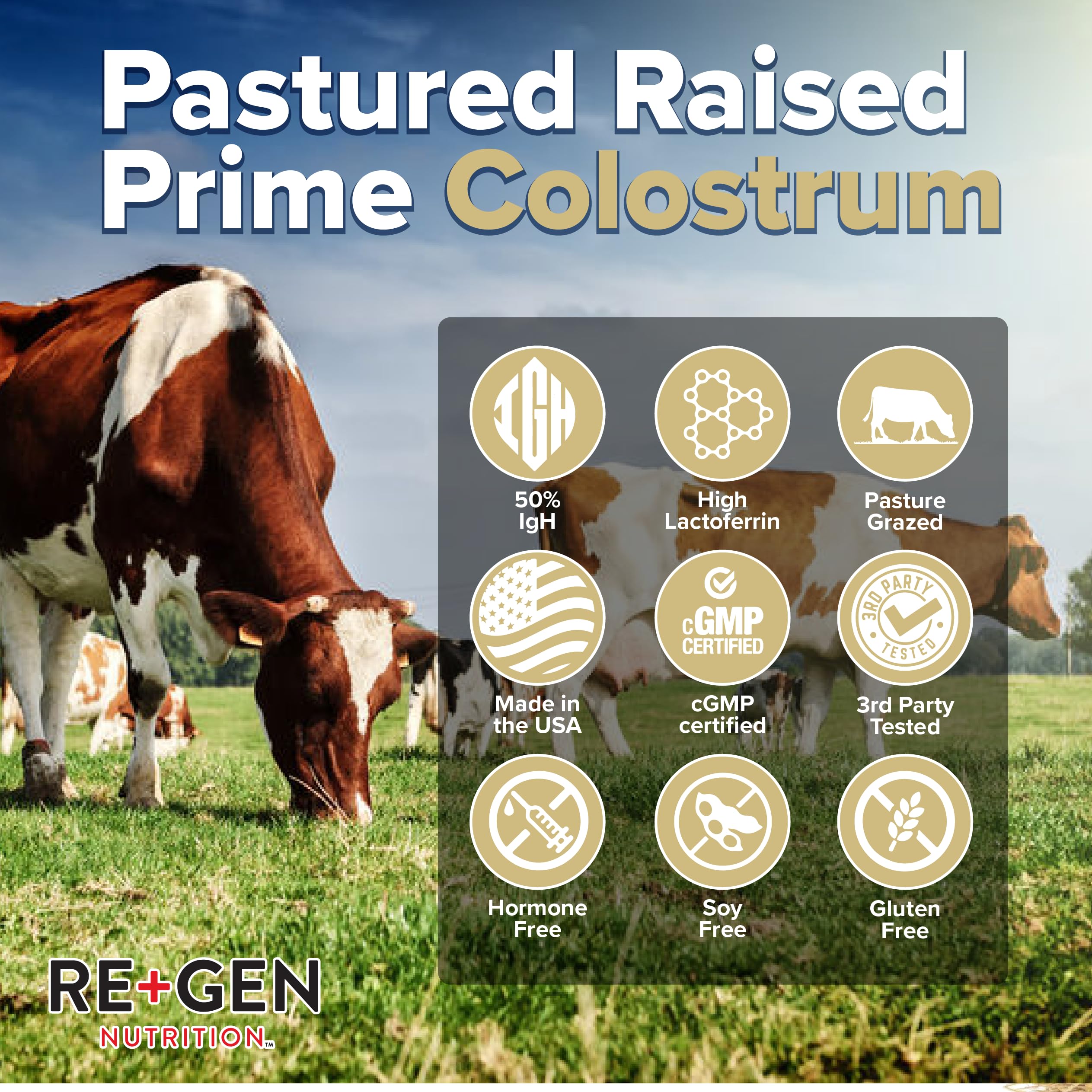 Re+Gen Nutrition Colostrum Gold 50 Bovine Colostrum Powder for Gut Health, Immune Support & Muscle Recovery – 50% IgG Concentration, Grass Fed, Gluten Free, No Artificial Ingredients Re+Gen Nutrition Au supplements