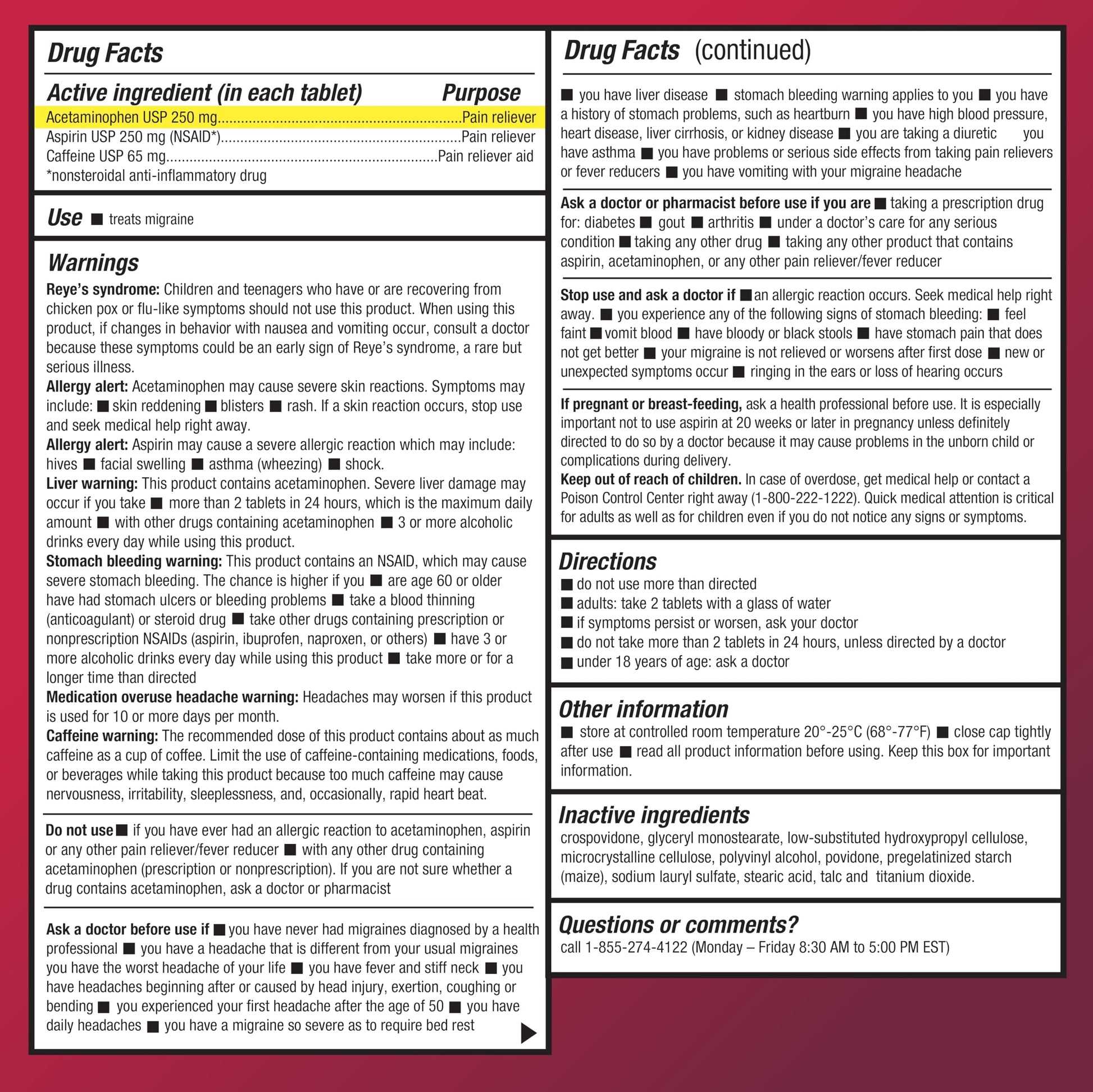 Amazon Basic Care Migraine Relief Acetaminophen, Aspirin (NSAID) and Caffeine Tablets, Pain Reliever/Pain Reliever Aid, 200 Count Amazon Basic Care Au supplements