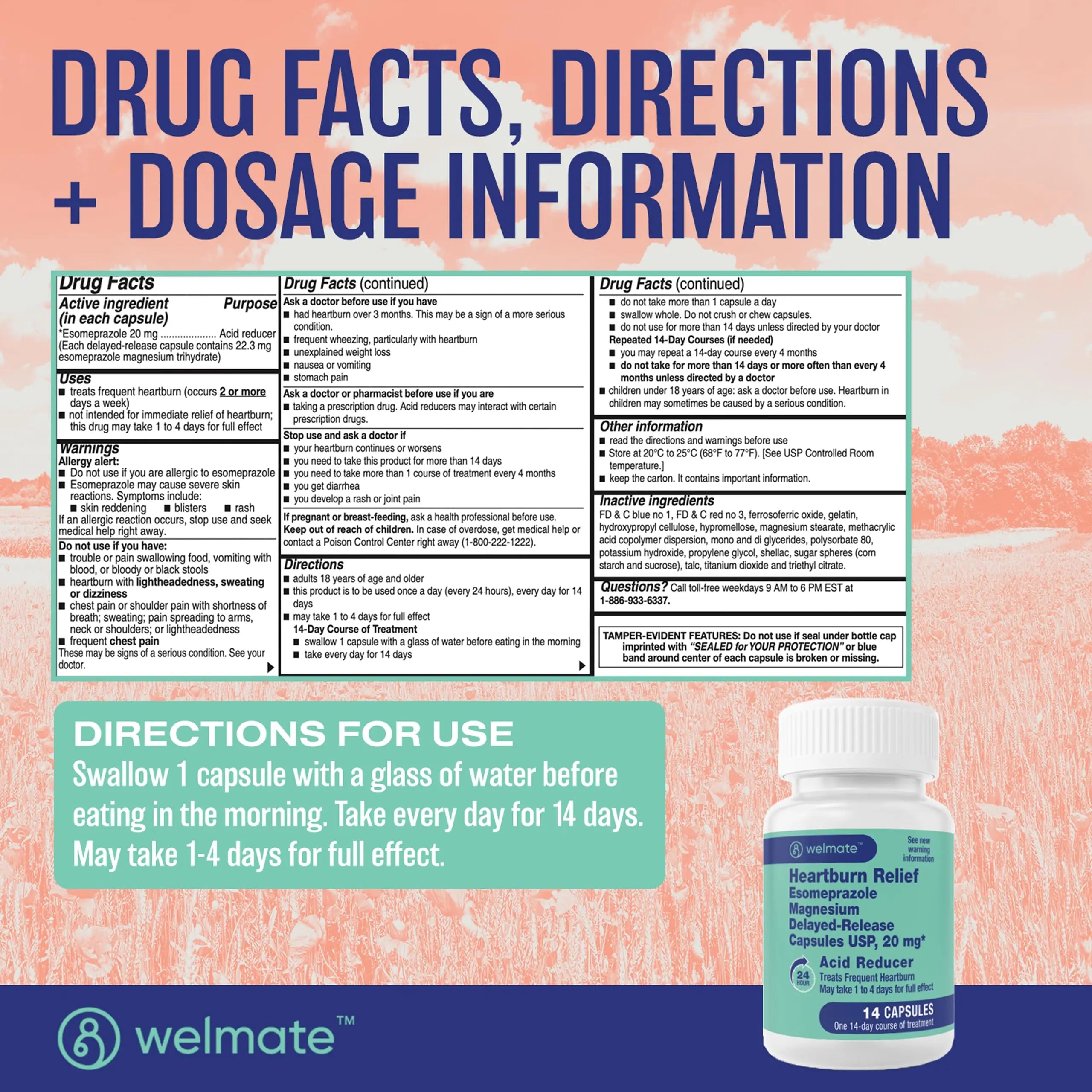 WELMATE Esomeprazole Magnesium 20mg Delayed Release Capsules, 84 Count (2-Pack) – Acid Reducer for Frequent Heartburn & Acid Reflux Relief, 24HR Protection, Digestion Support WELMATE Au supplements