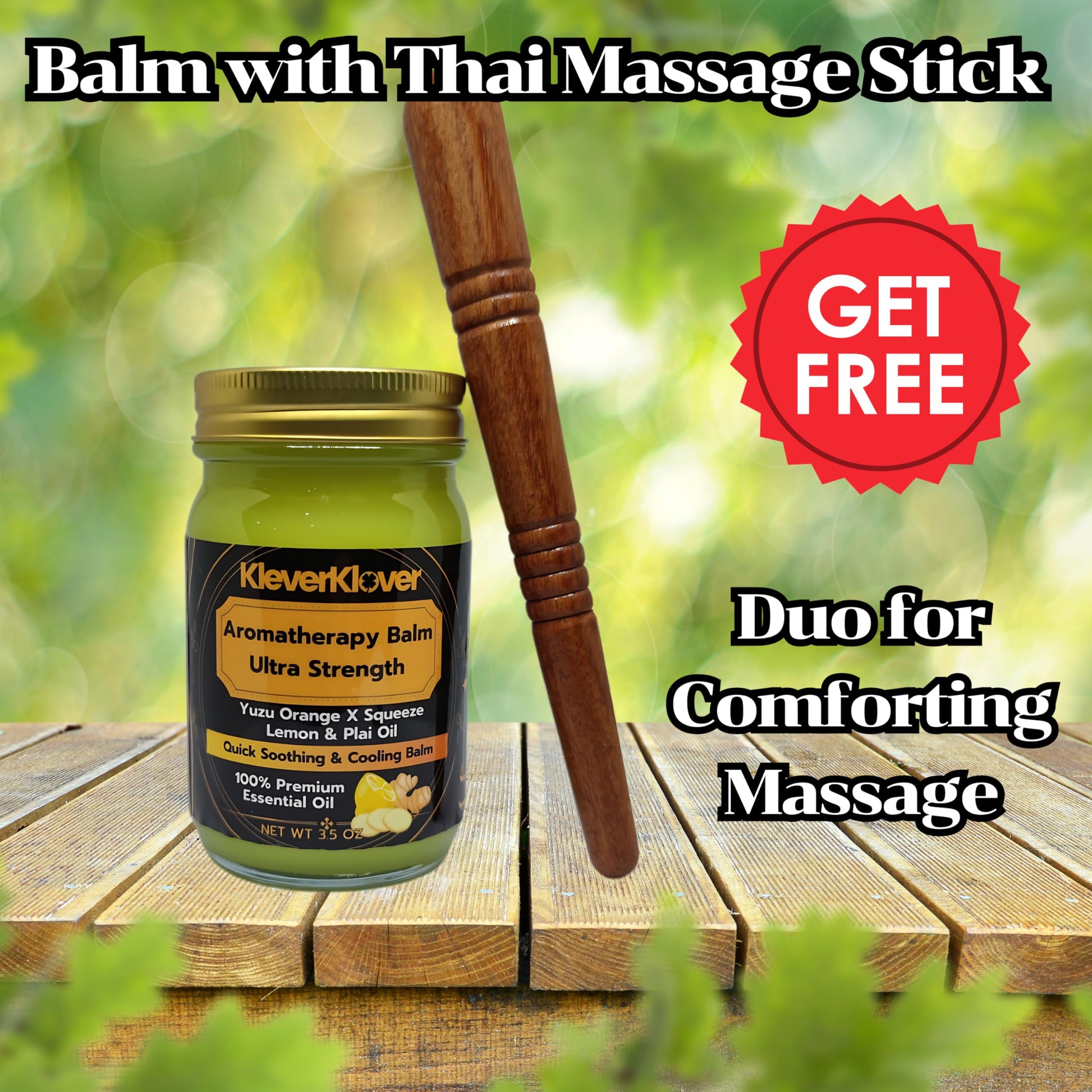 KleverKlover Back and Neck Aromatherapy Balm Ultra Strength for Healing Sore Muscle & Joint After Workout or Yoga - Plai Oil - Preservative Free- Citrus Scent + Free Massage Reflexology Wooden Stick KleverKlover Au supplements