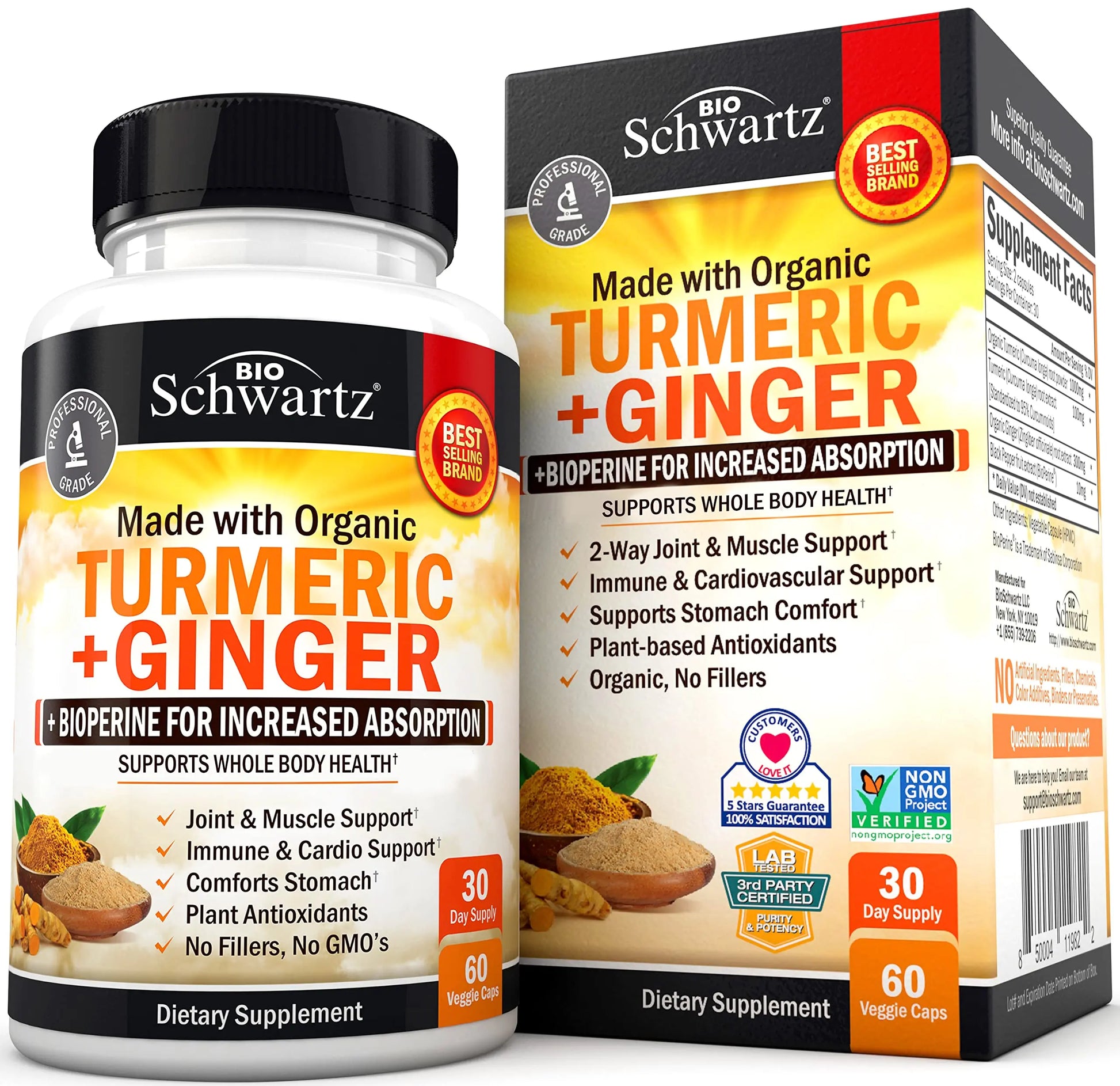Organic Turmeric Curcumin and Ginger - 95% Standardized Curcuminoids with BioPerine BioSchwartz Au supplements