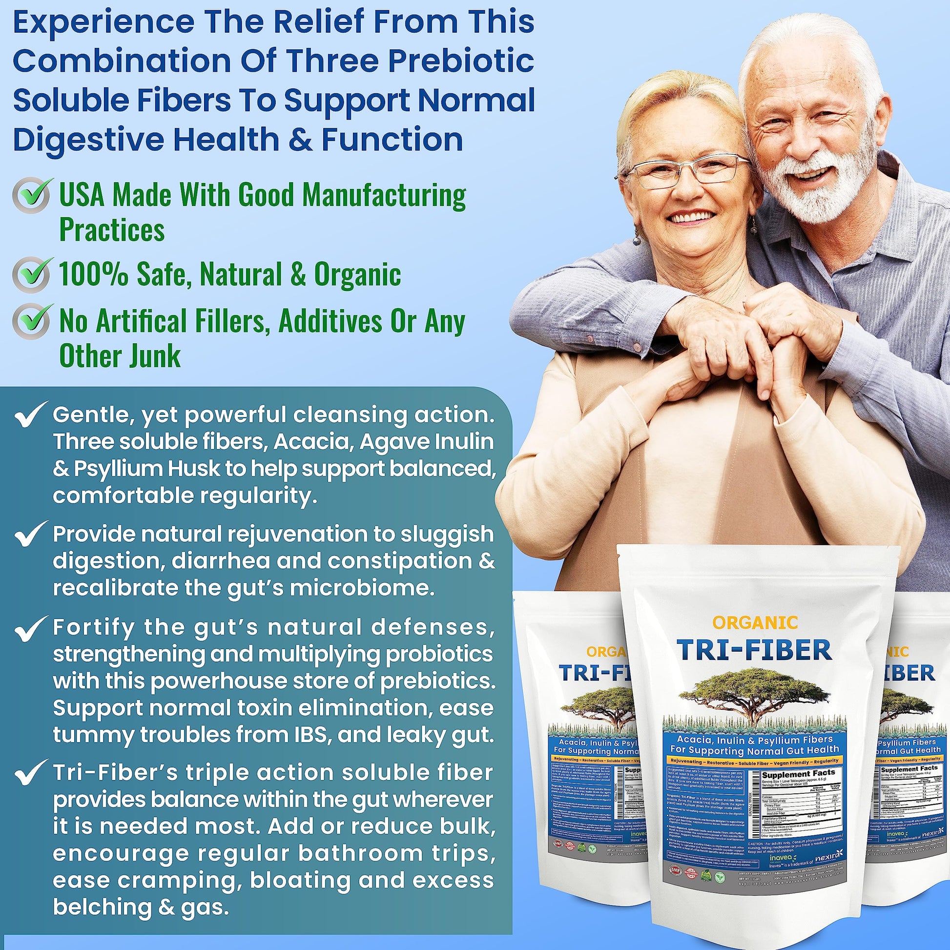 Kidney Restore Tri-Fiber Organic Soluble Fiber Powder, Unflavored High Fiber 3-in-1 Kidney Restore Au supplements